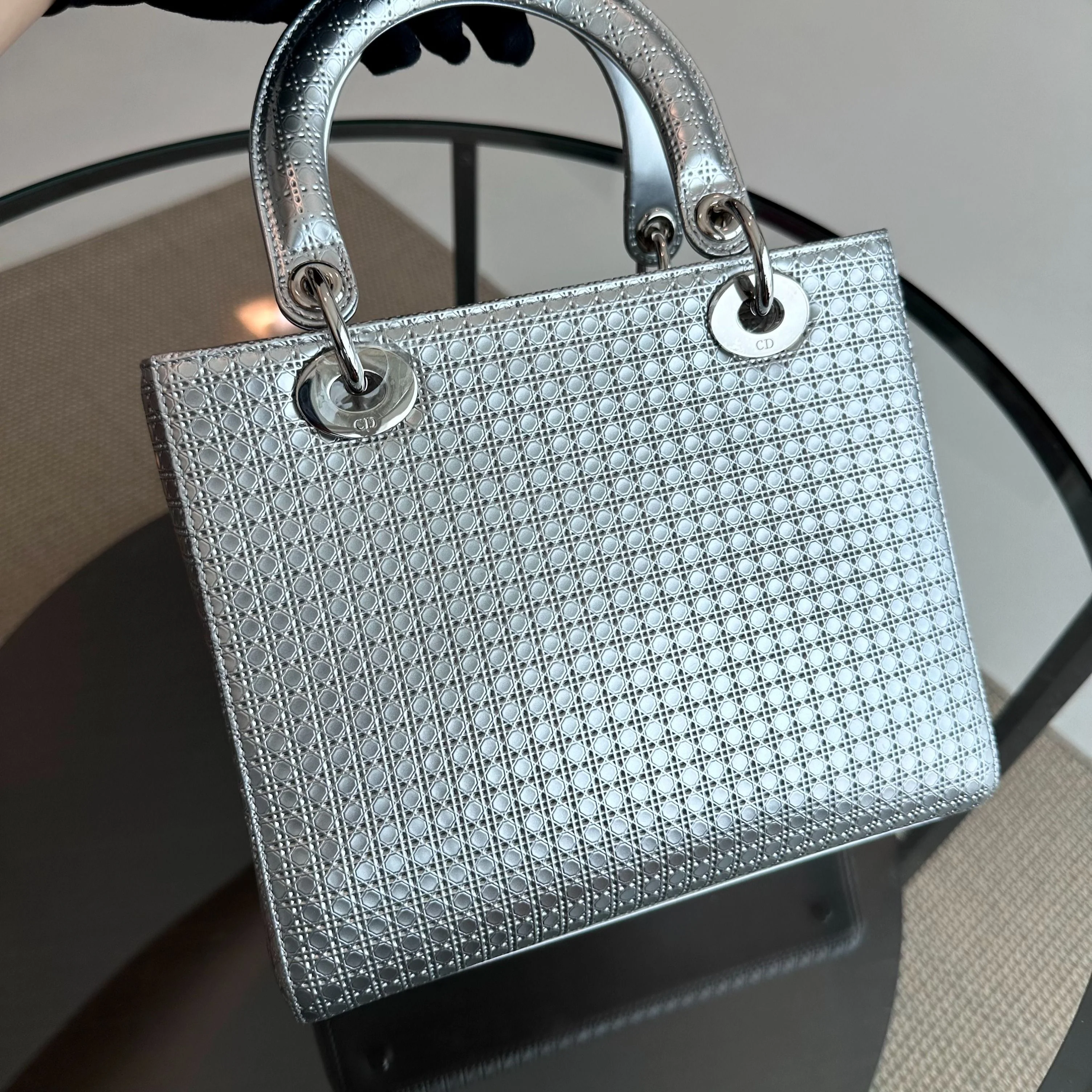 Dior Lady Medium Micro-Cannage Metallic Limited Edition Silver SHW - Best Luxury Designers
