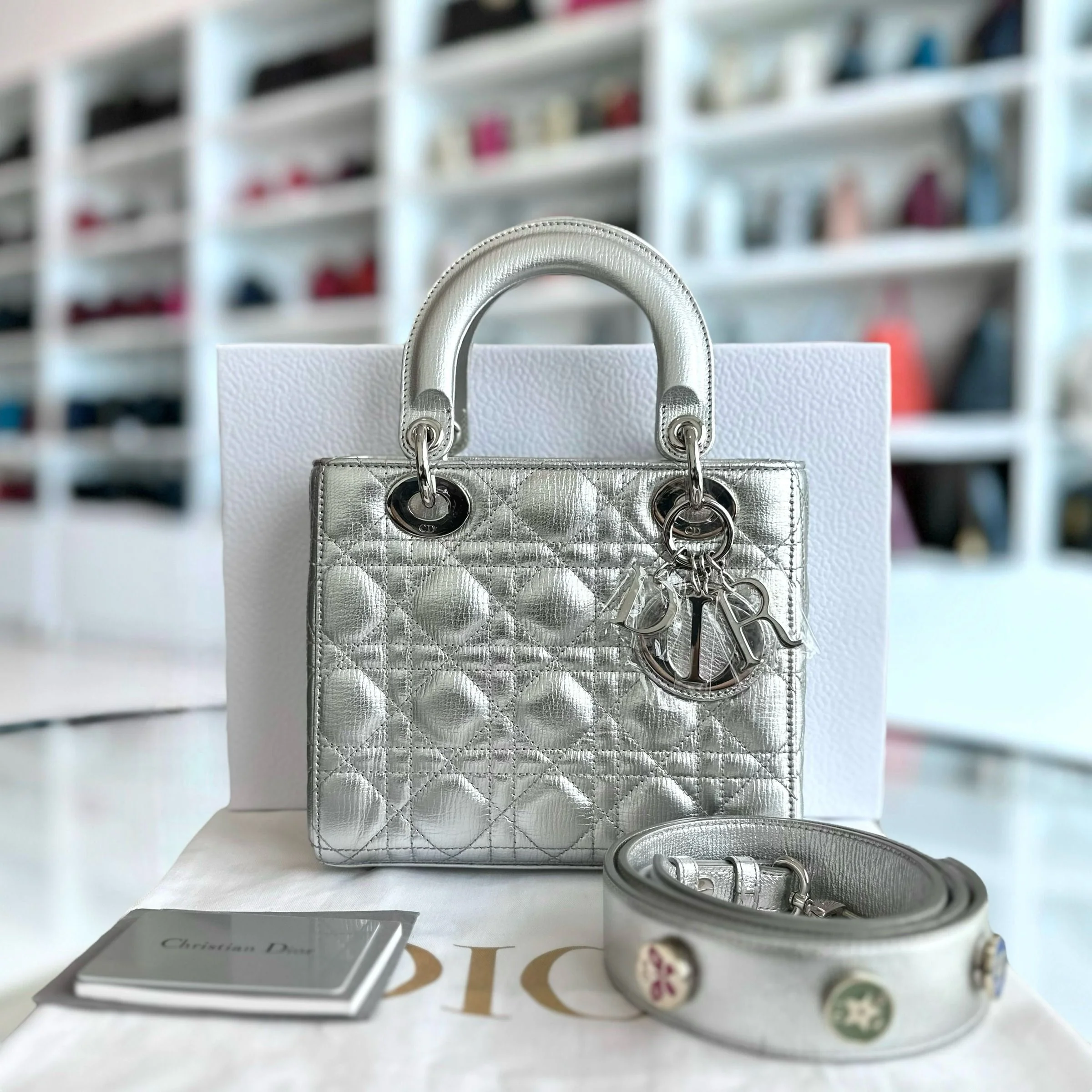 Dior Lady Metallic Calfskin Silver Limited Edition Badge Charm ABC SHW - Best Luxury Designers