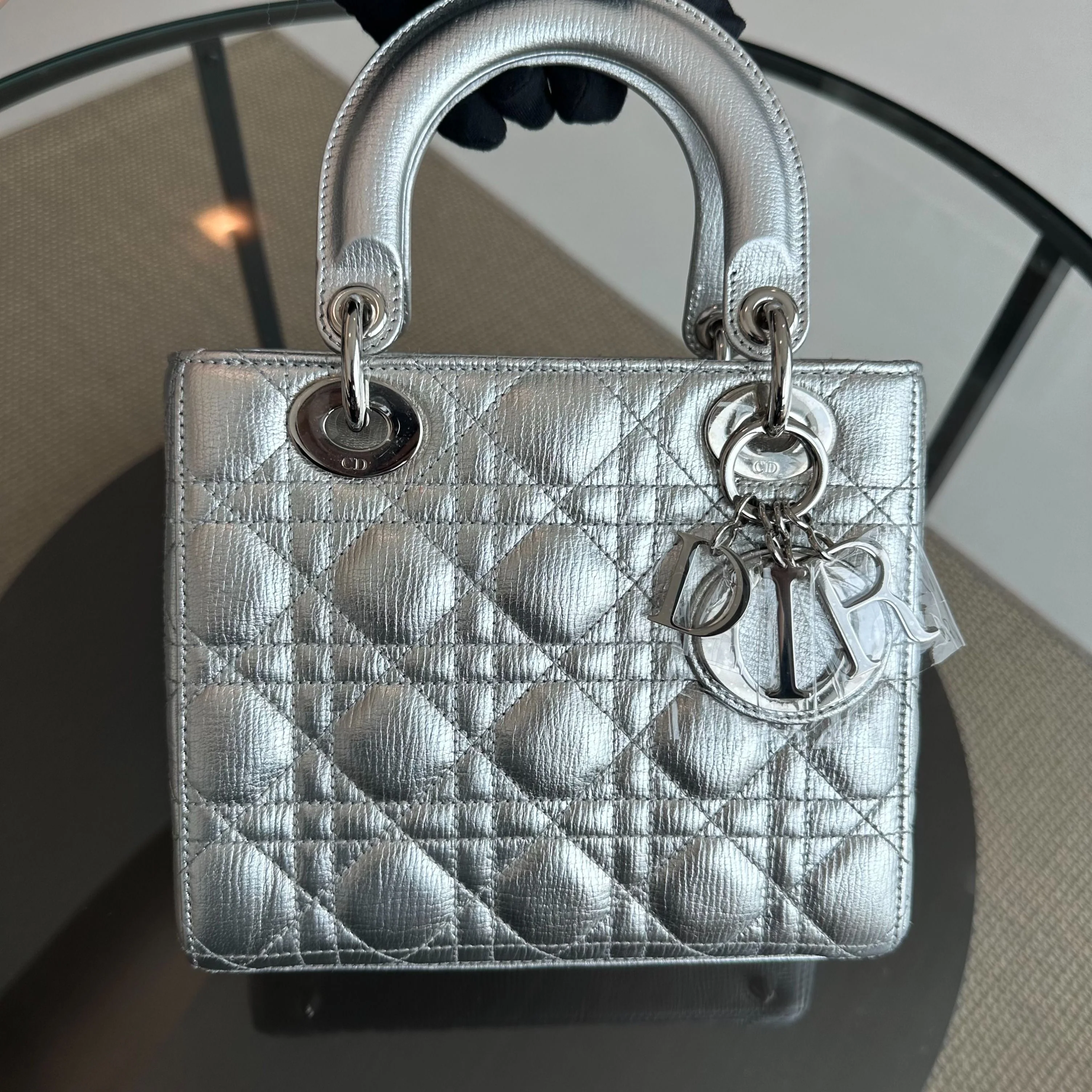 Dior Lady Metallic Calfskin Silver Limited Edition Badge Charm ABC SHW - Best Luxury Designers