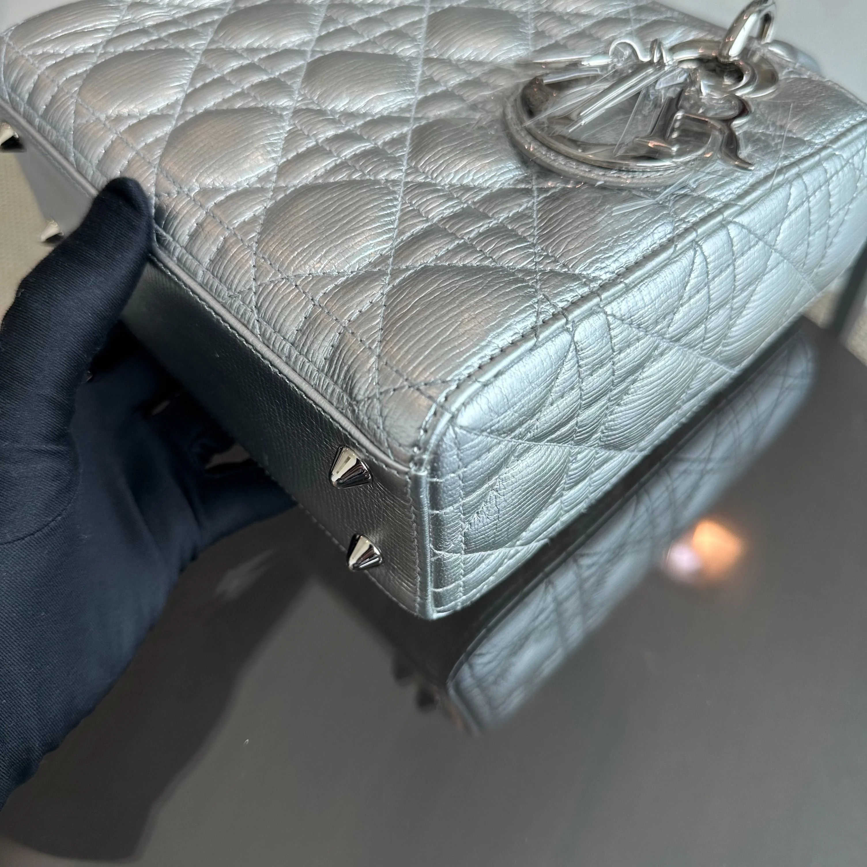 Dior Lady Metallic Calfskin Silver Limited Edition Badge Charm ABC SHW - Best Luxury Designers