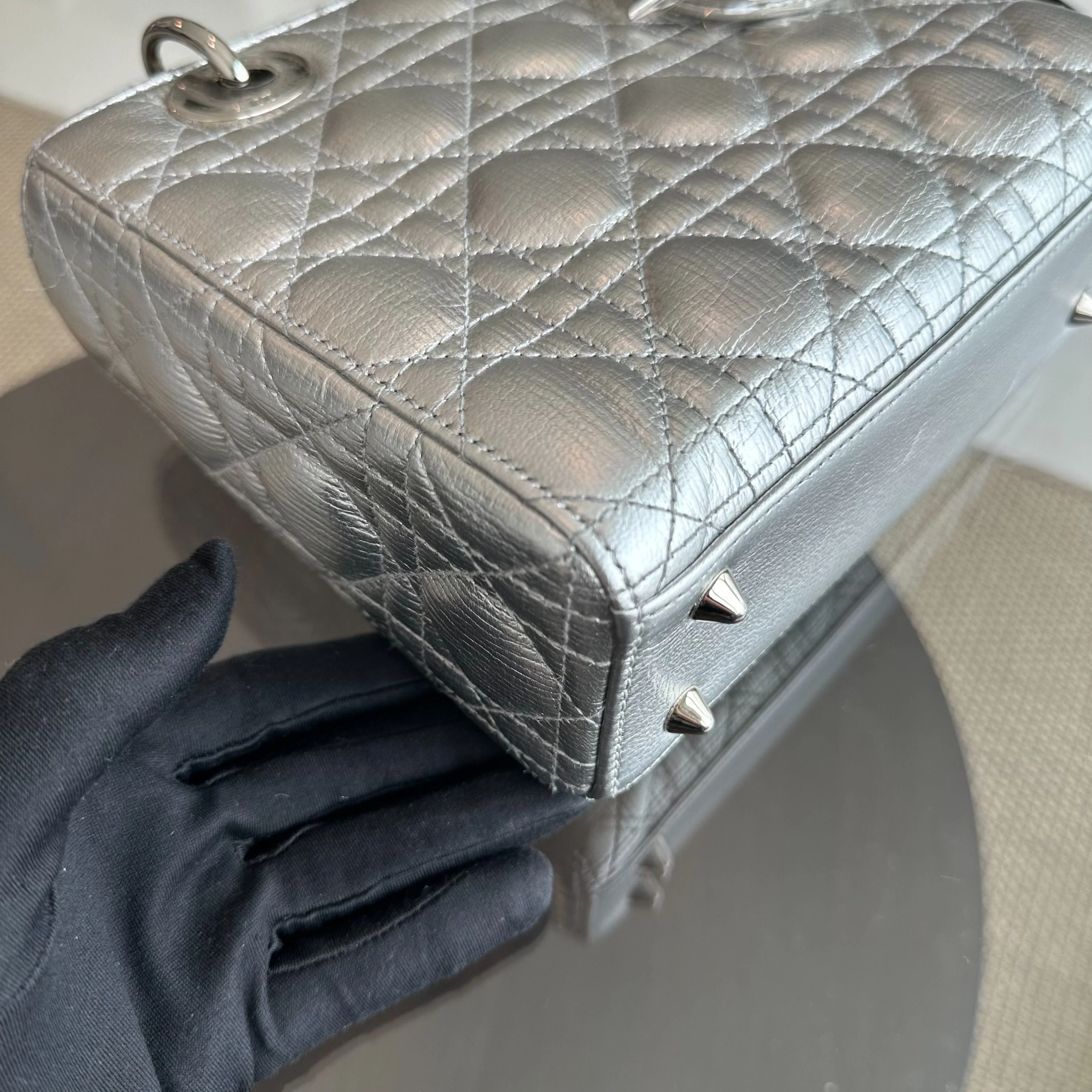 Dior Lady Metallic Calfskin Silver Limited Edition Badge Charm ABC SHW - Best Luxury Designers