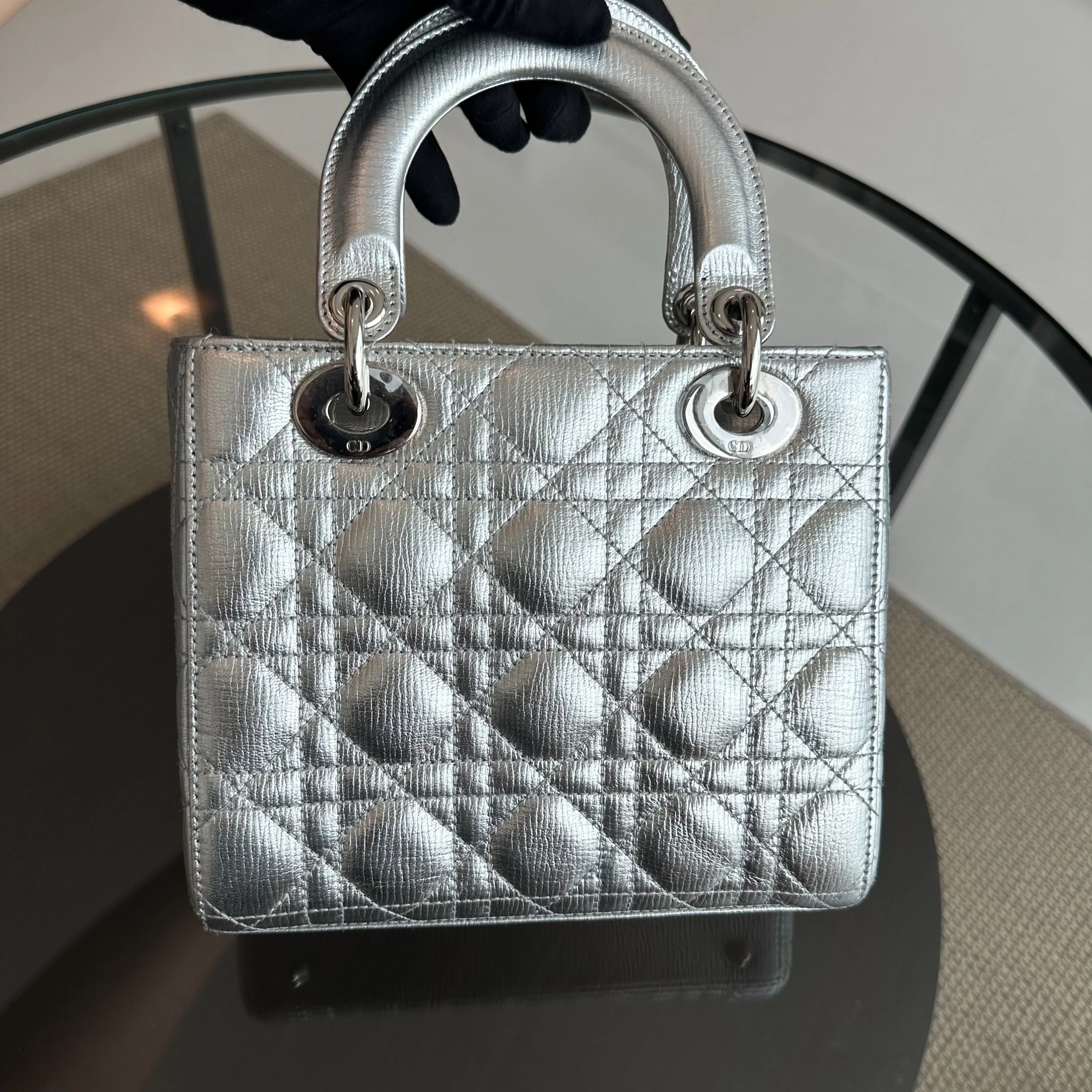 Dior Lady Metallic Calfskin Silver Limited Edition Badge Charm ABC SHW - Best Luxury Designers