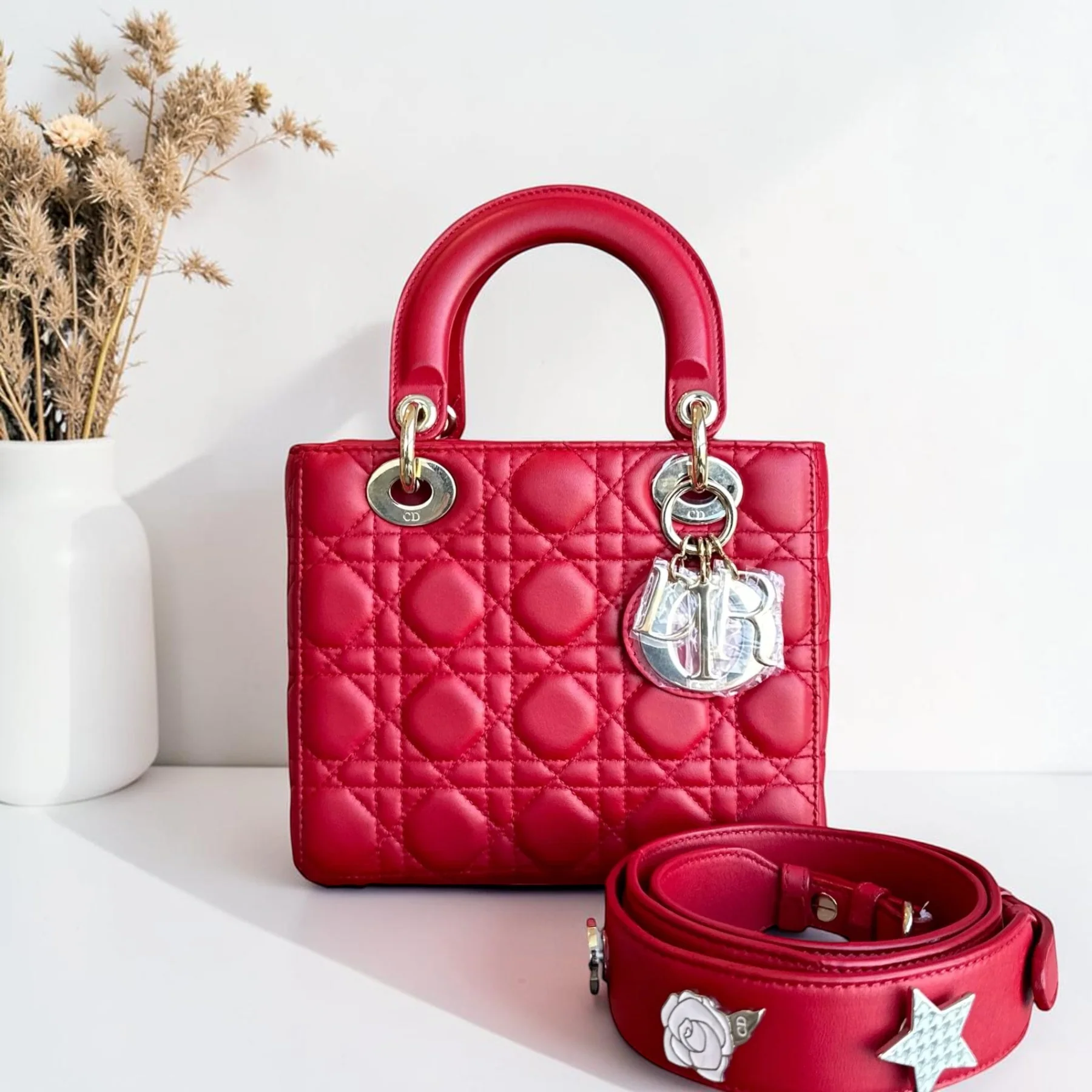 Dior Lady Small Flap - Cannage Lambskin Red Gold Hardware