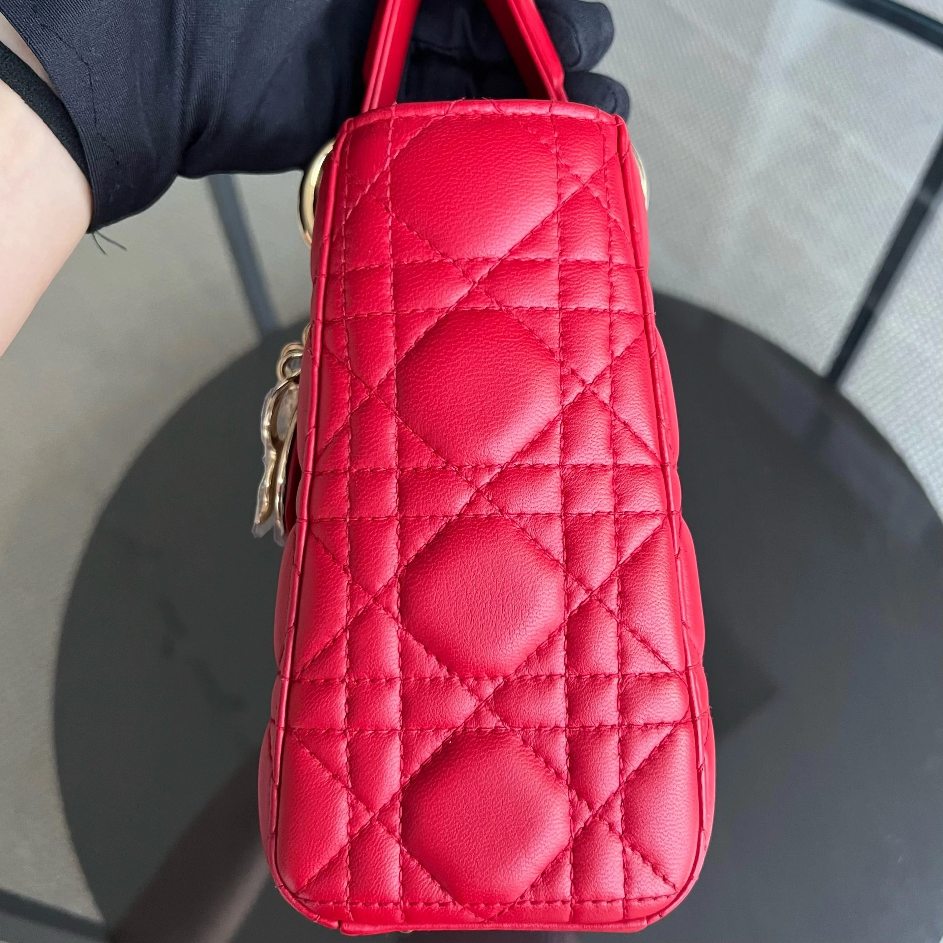 Dior Lady Small Cannage Lambskin Red Golden Hardware - Best Luxury Designers