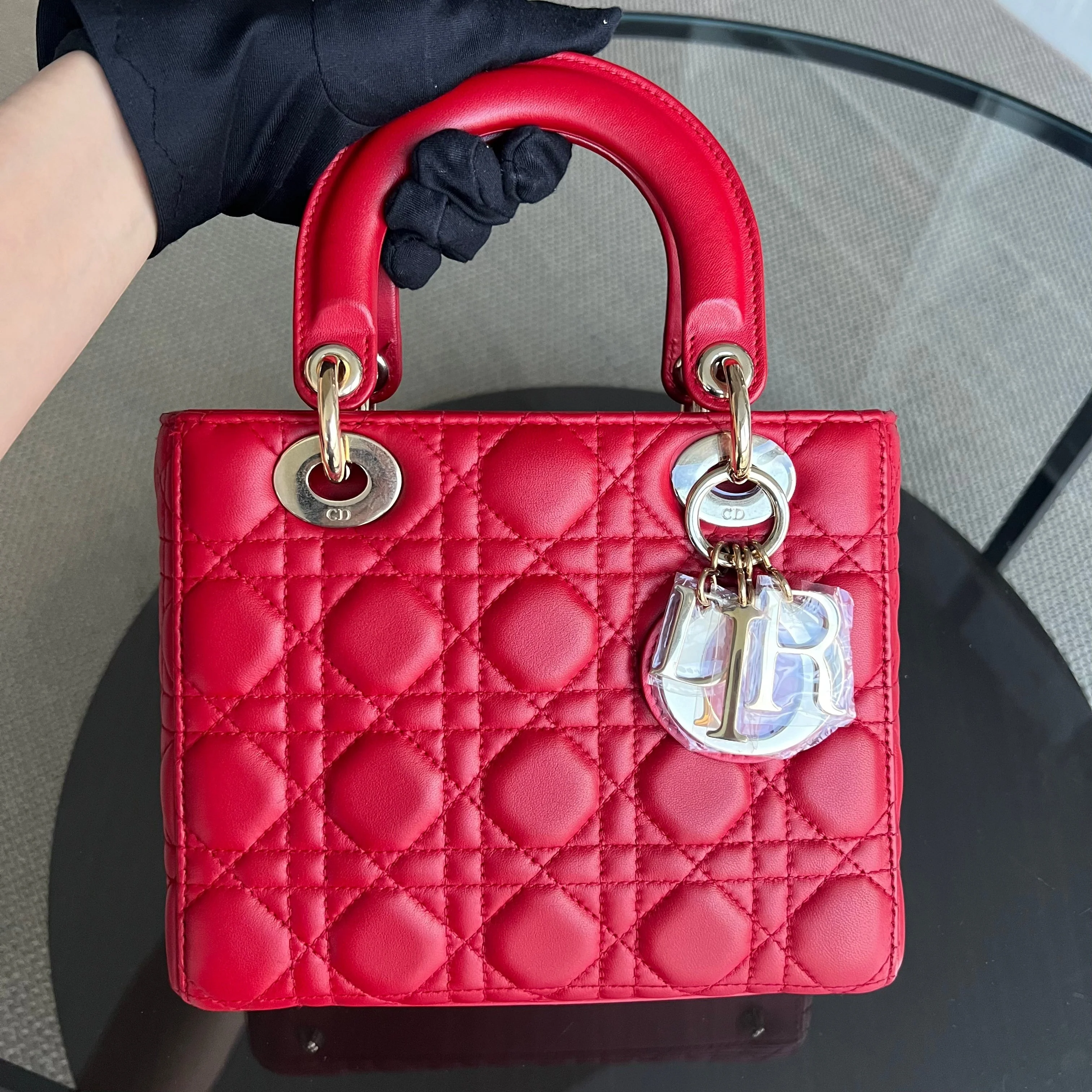 Dior Lady Small Cannage Lambskin Red Golden Hardware - Best Luxury Designers