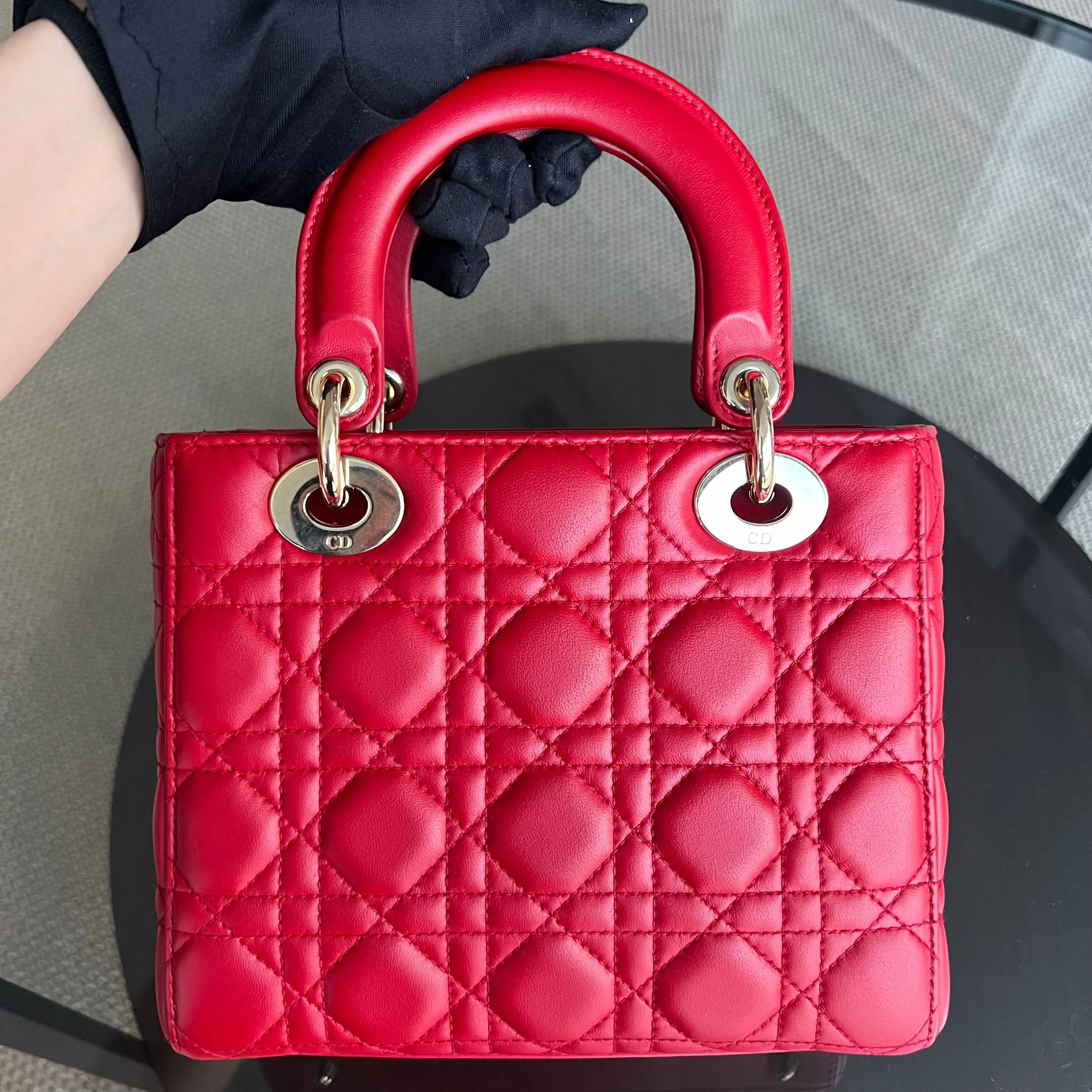 Dior Lady Small Cannage Lambskin Red Golden Hardware - Best Luxury Designers