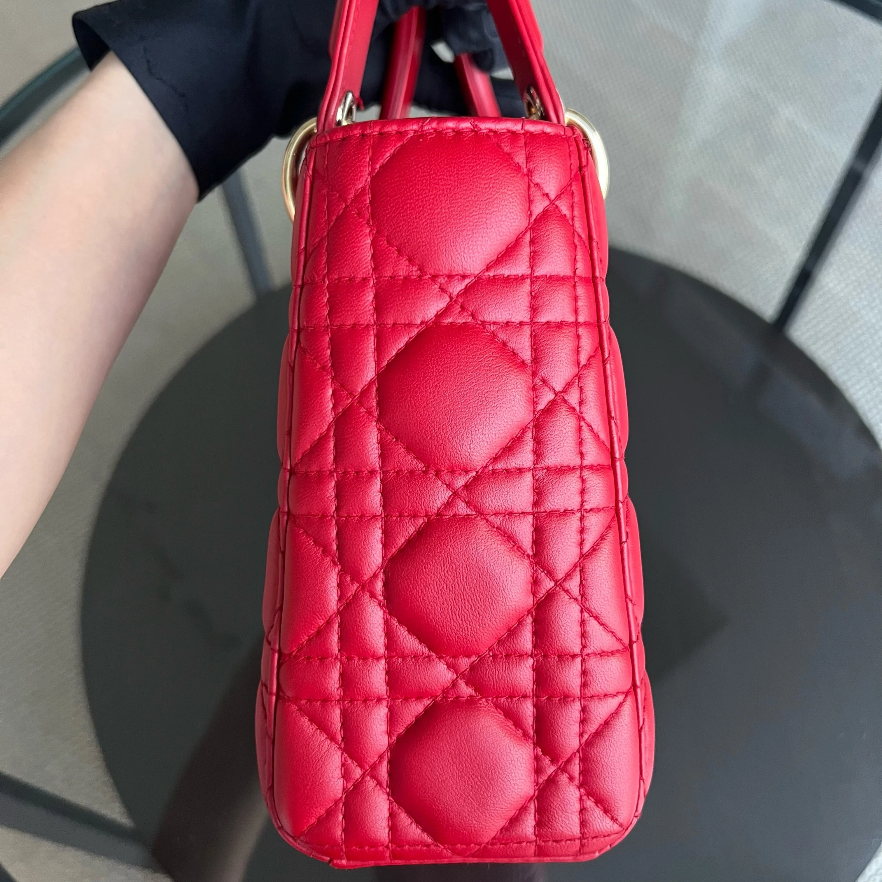 Dior Lady Small Cannage Lambskin Red Golden Hardware - Best Luxury Designers