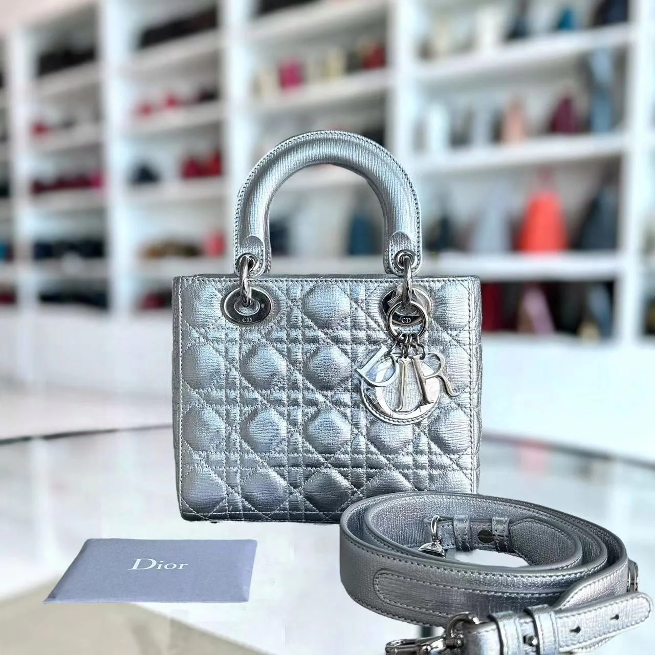 Dior Lady Small Metallic Calfskin Cannage ABC MyABC Silver Hardware - Best Luxury Designers