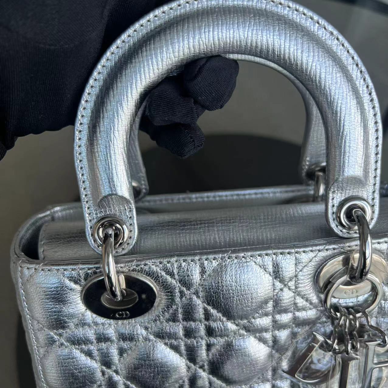 Dior Lady Small Metallic Calfskin Cannage ABC MyABC Silver Hardware - Best Luxury Designers