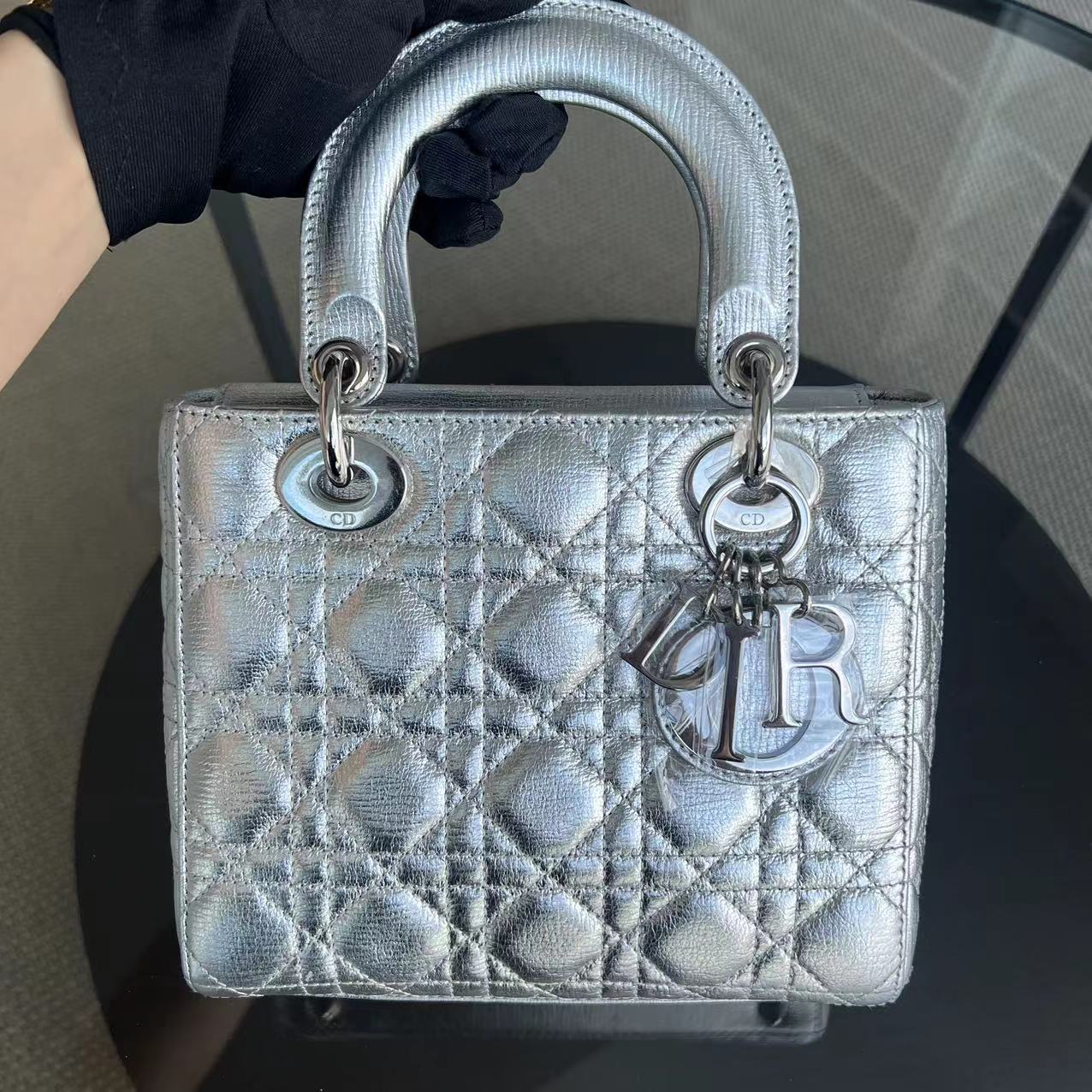 Dior Lady Small Metallic Calfskin Cannage ABC MyABC Silver Hardware - Best Luxury Designers