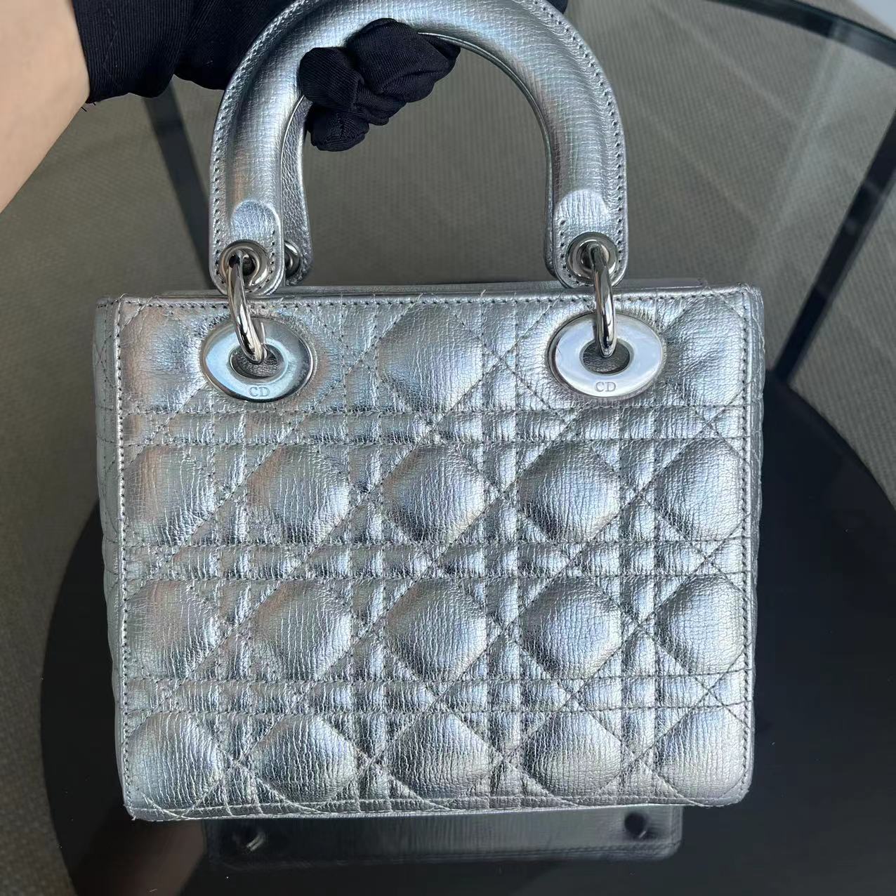 Dior Lady Small Metallic Calfskin Cannage ABC MyABC Silver Hardware - Best Luxury Designers
