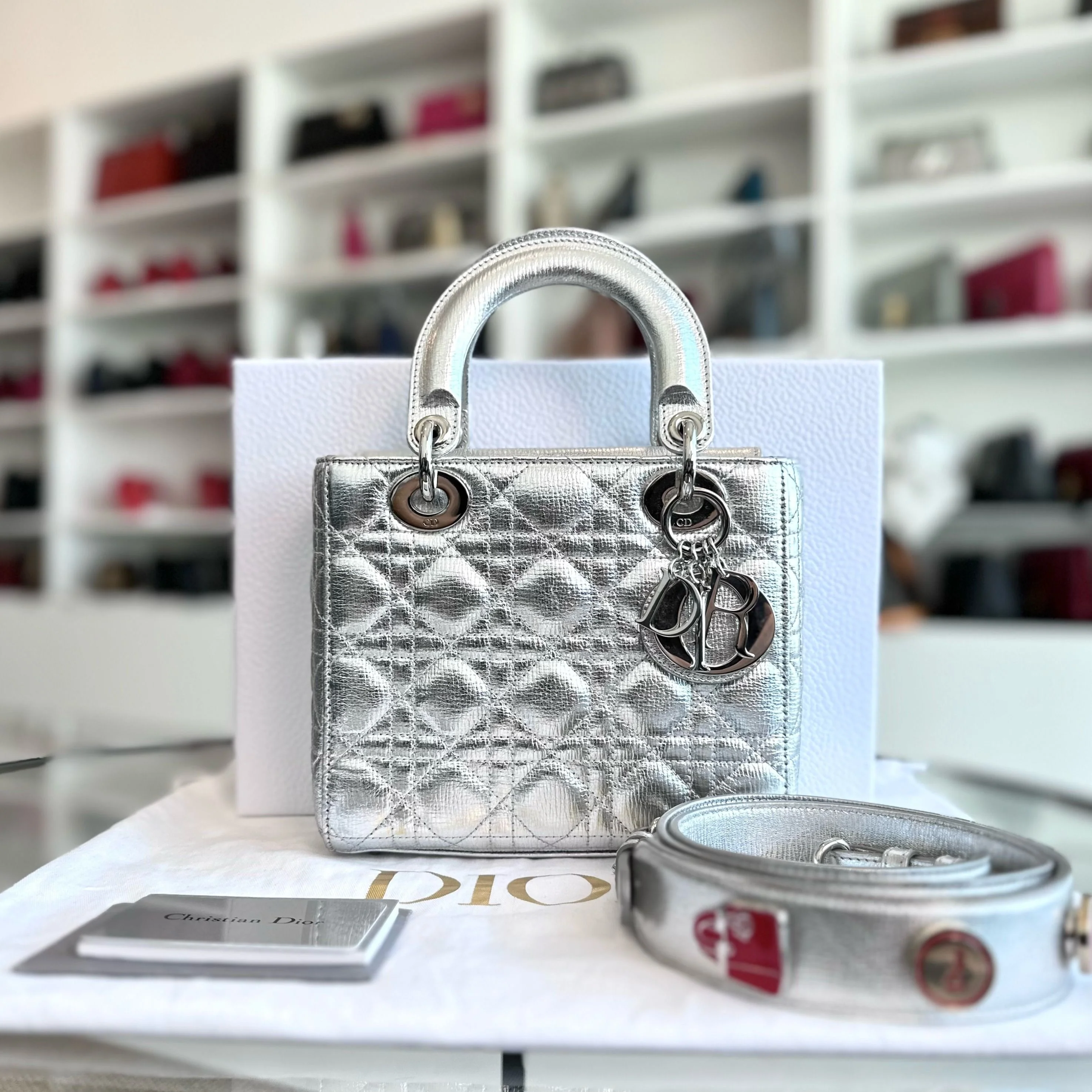 Dior Lady Small Metallic Silver Limited Edition Badge Charm ABC SHW - Best Luxury Designers