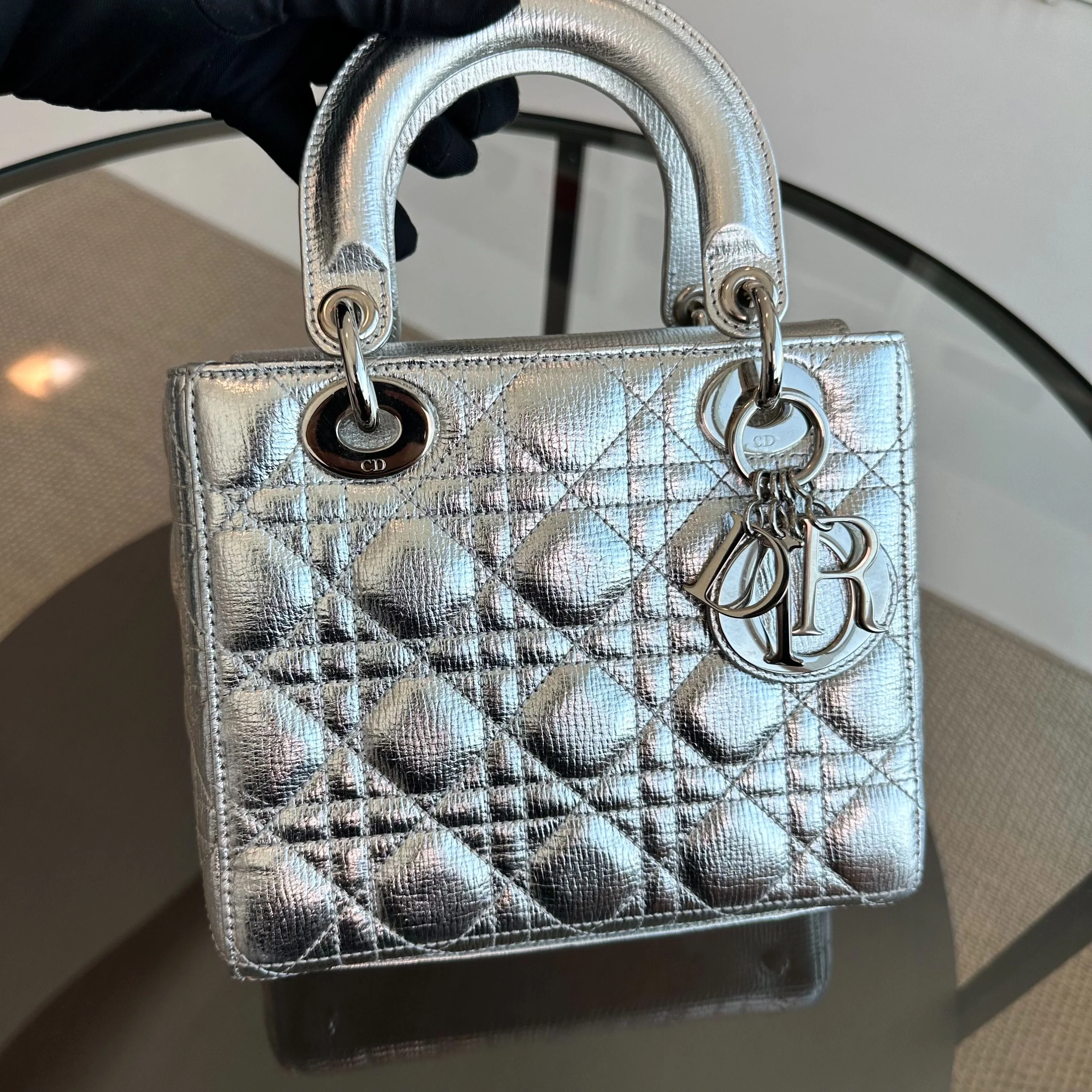 Dior Lady Small Metallic Silver Limited Edition Badge Charm ABC SHW - Best Luxury Designers