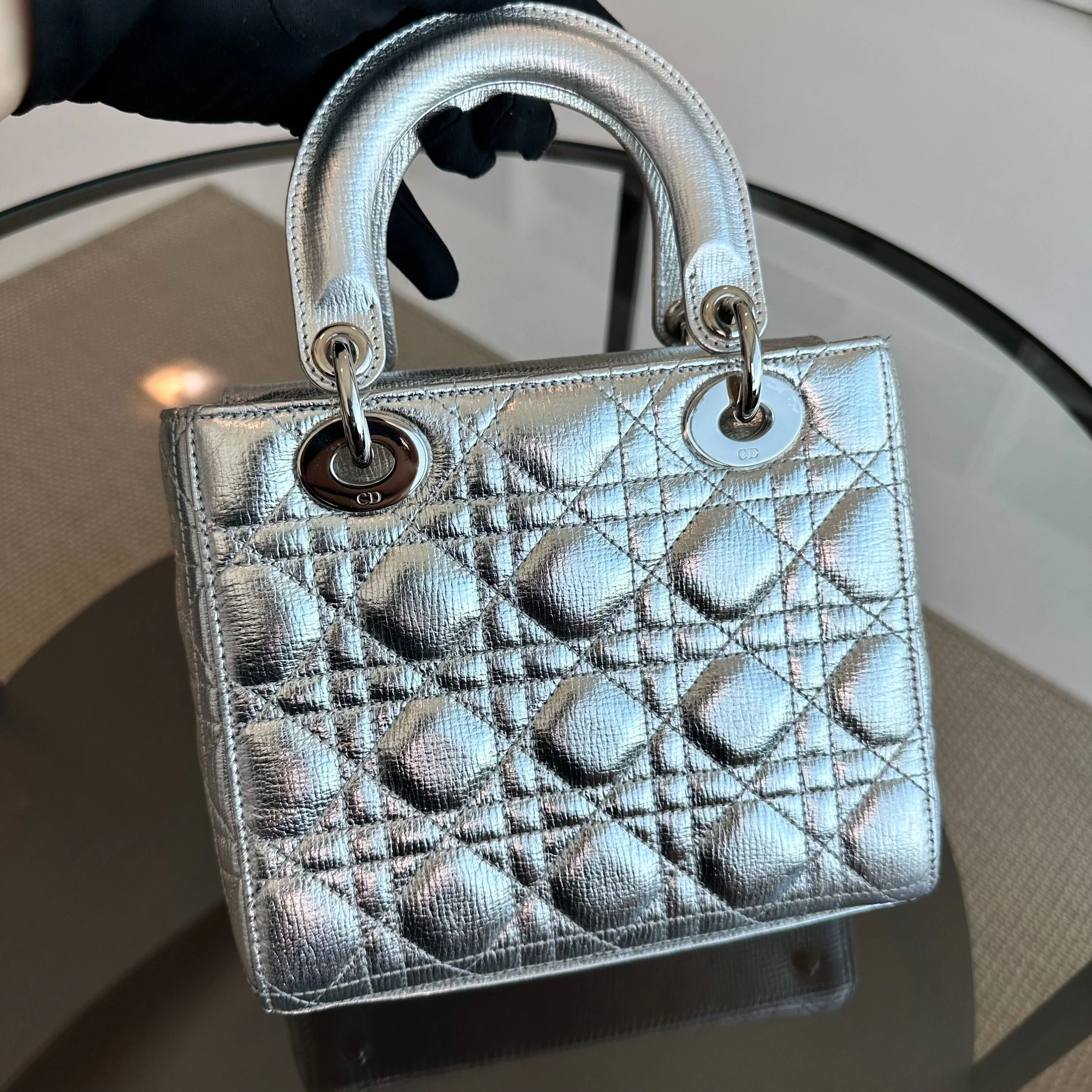 Dior Lady Small Metallic Silver Limited Edition Badge Charm ABC SHW - Best Luxury Designers