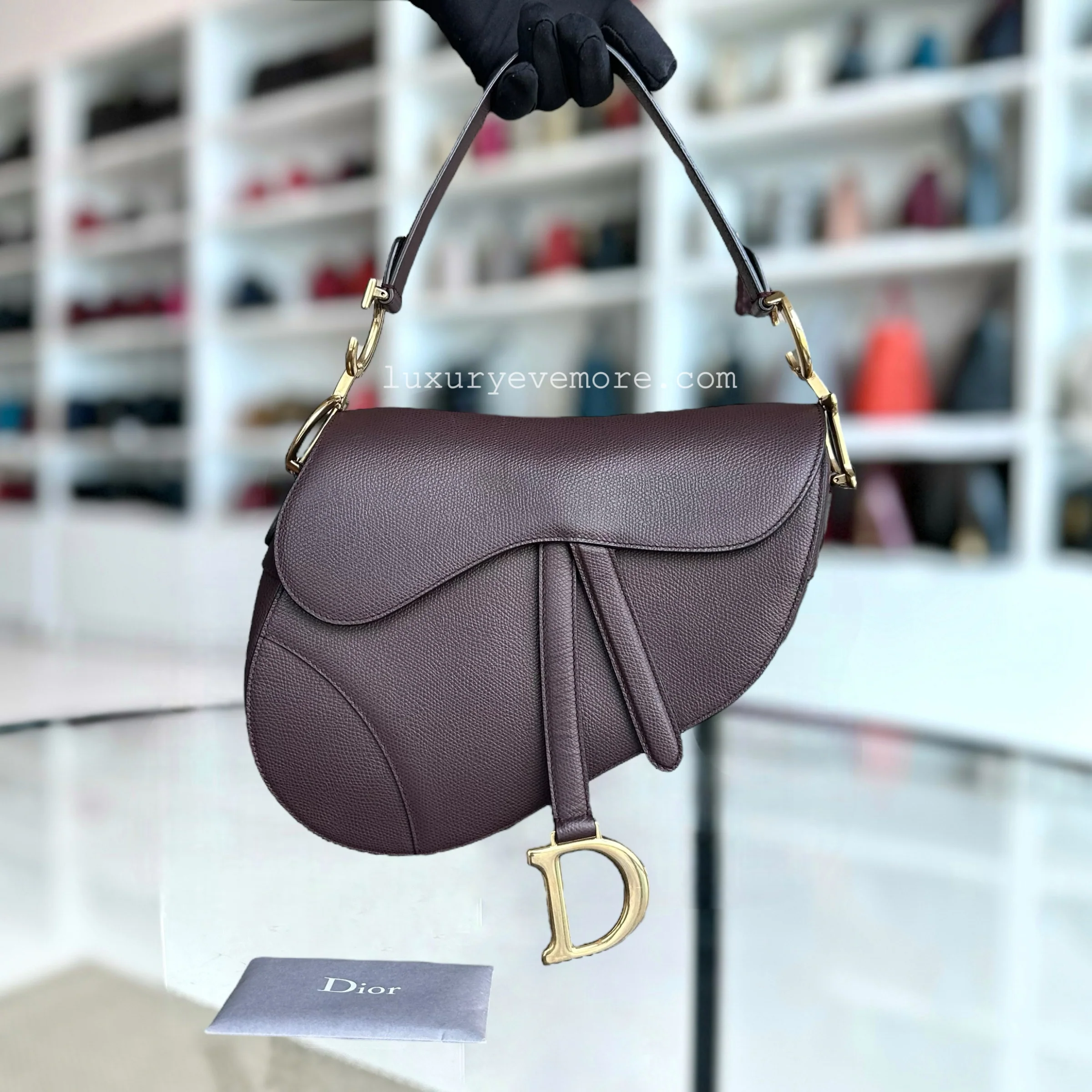 Dior Medium Saddle 25CM Grained Calfskin Burgundy Golden Hardware - Best Luxury Designers