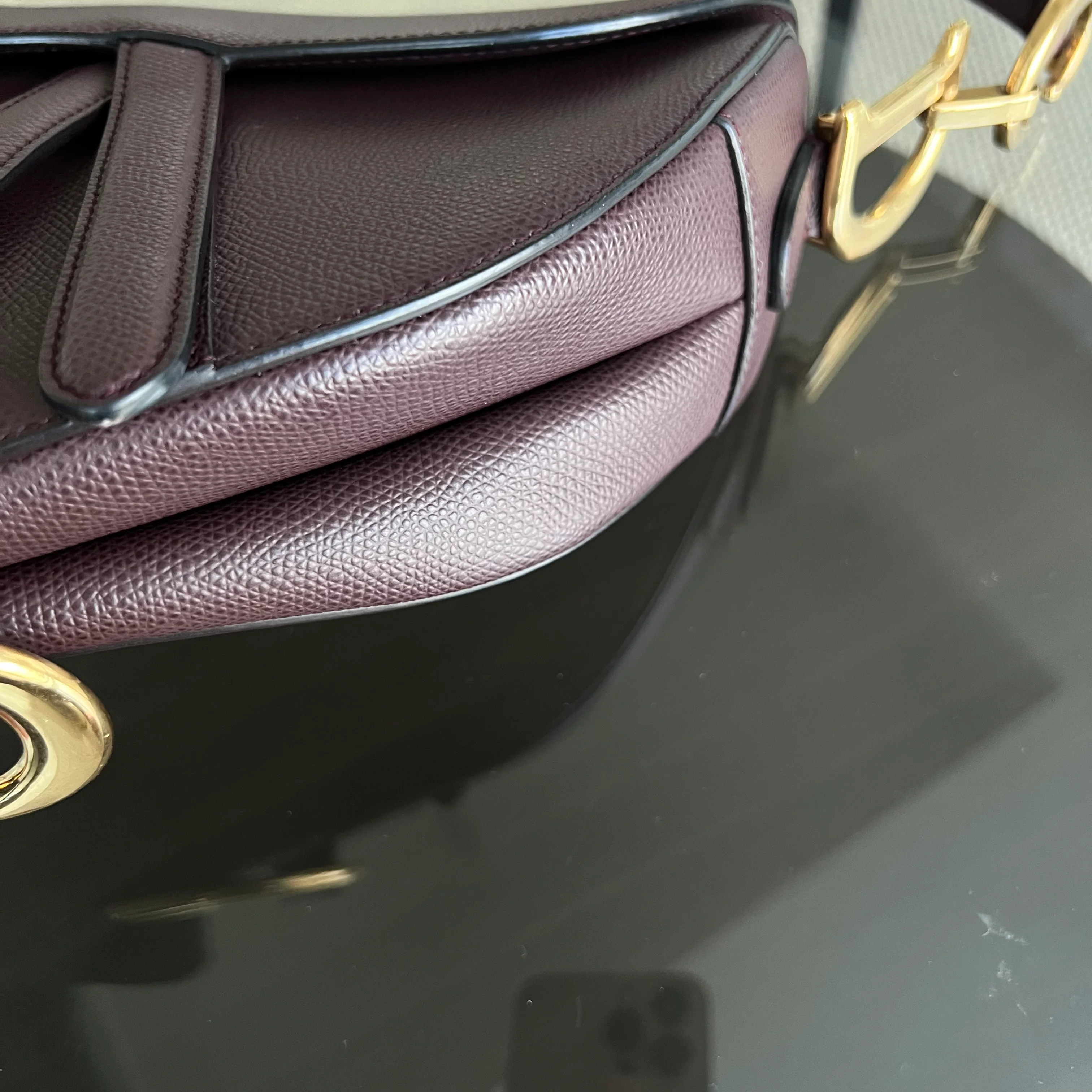 Dior Medium Saddle 25CM Grained Calfskin Burgundy Golden Hardware - Best Luxury Designers
