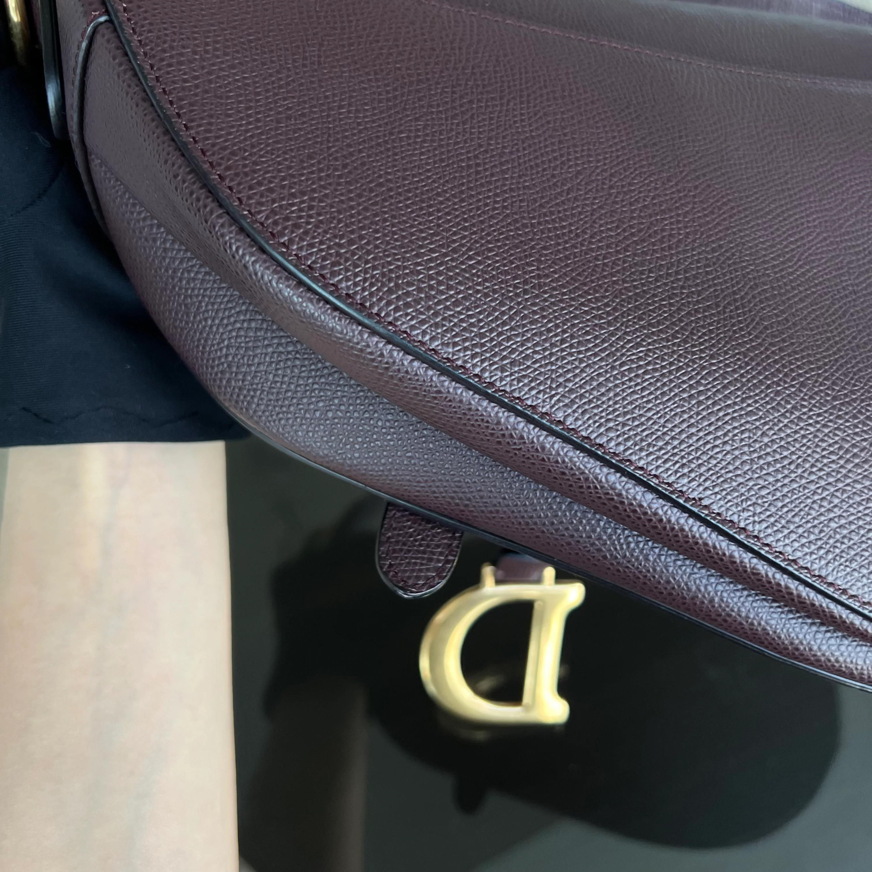 Dior Medium Saddle 25CM Grained Calfskin Burgundy Golden Hardware - Best Luxury Designers