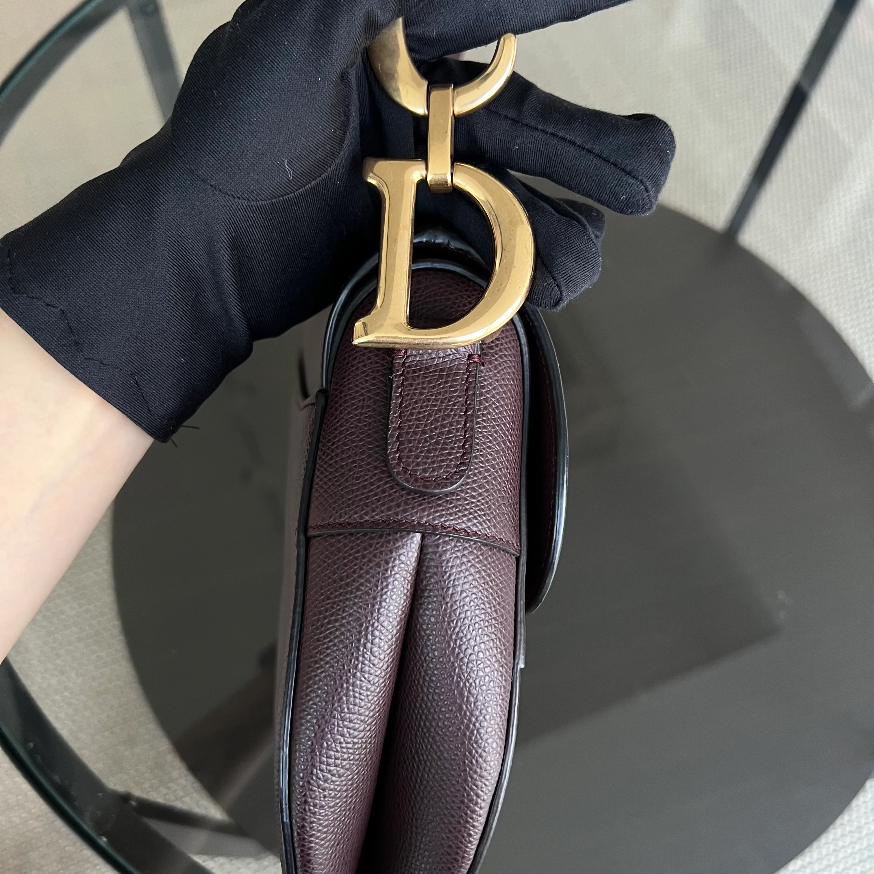 Dior Medium Saddle 25CM Grained Calfskin Burgundy Golden Hardware - Best Luxury Designers