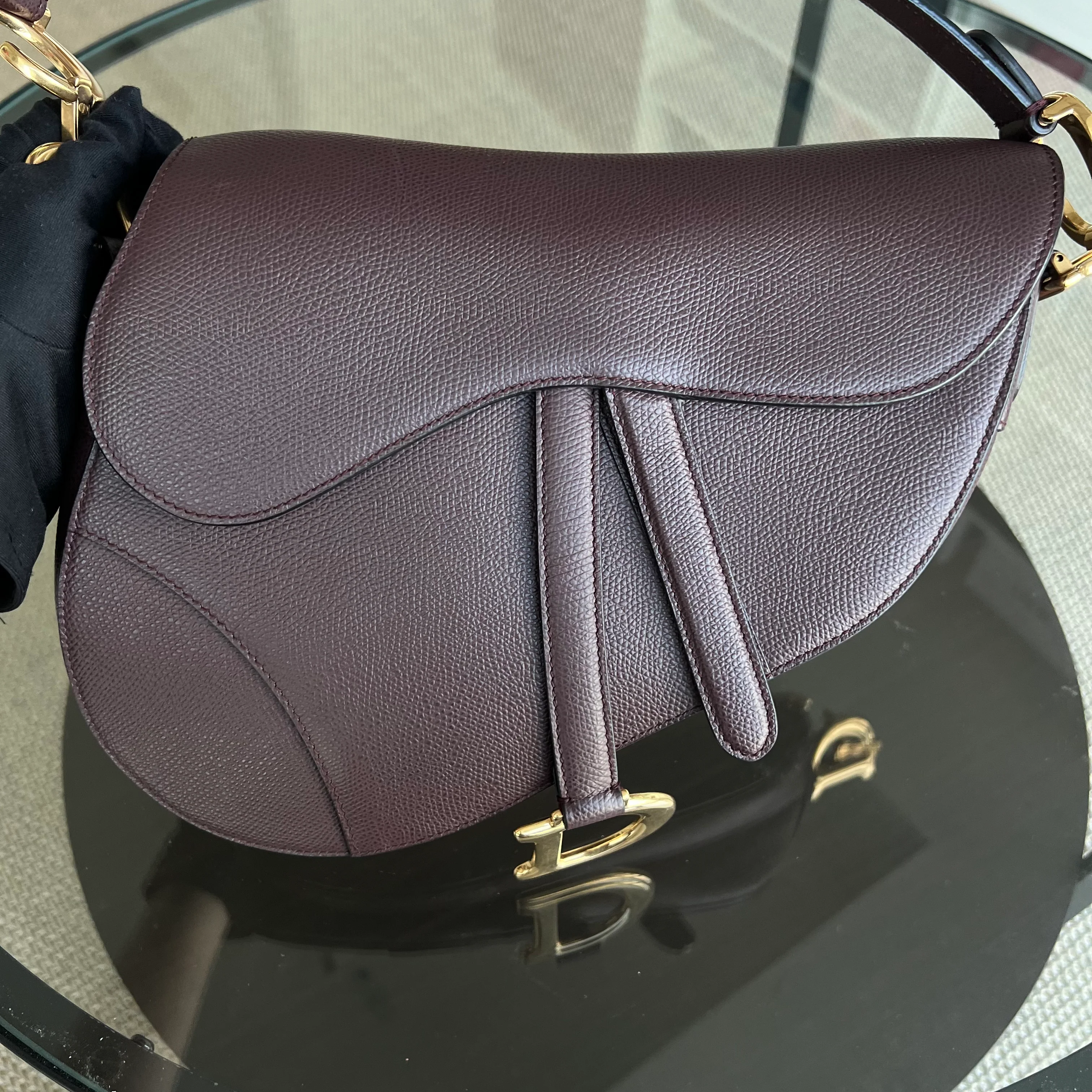 Dior Medium Saddle 25CM Grained Calfskin Burgundy Golden Hardware - Best Luxury Designers