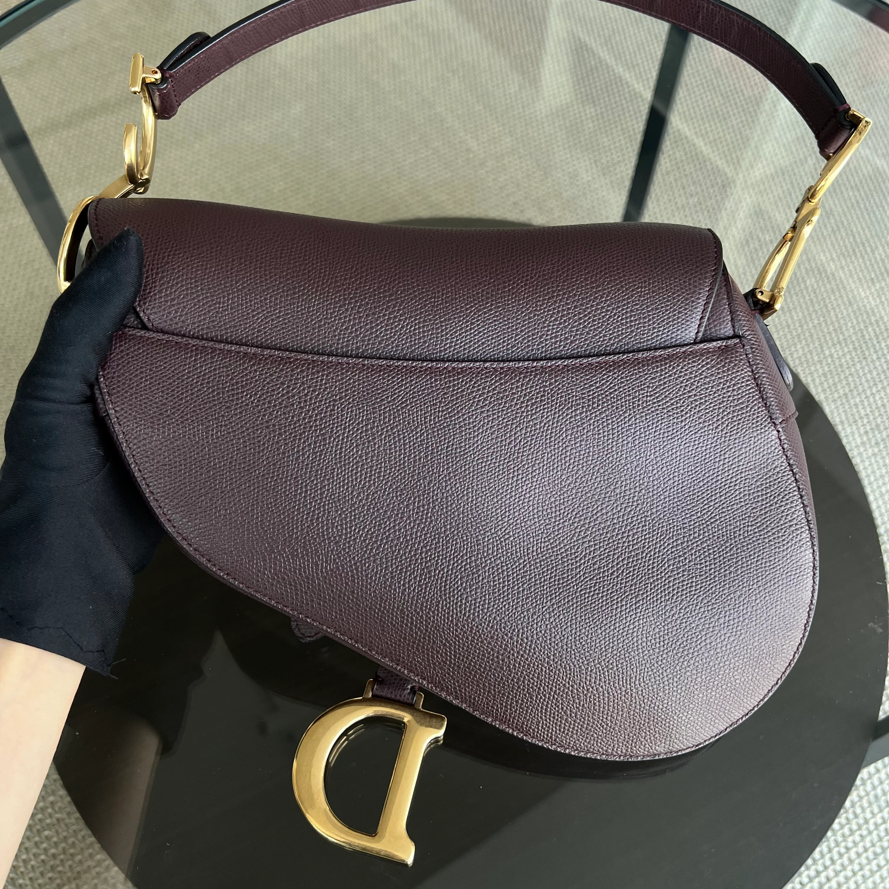 Dior Medium Saddle 25CM Grained Calfskin Burgundy Golden Hardware - Best Luxury Designers