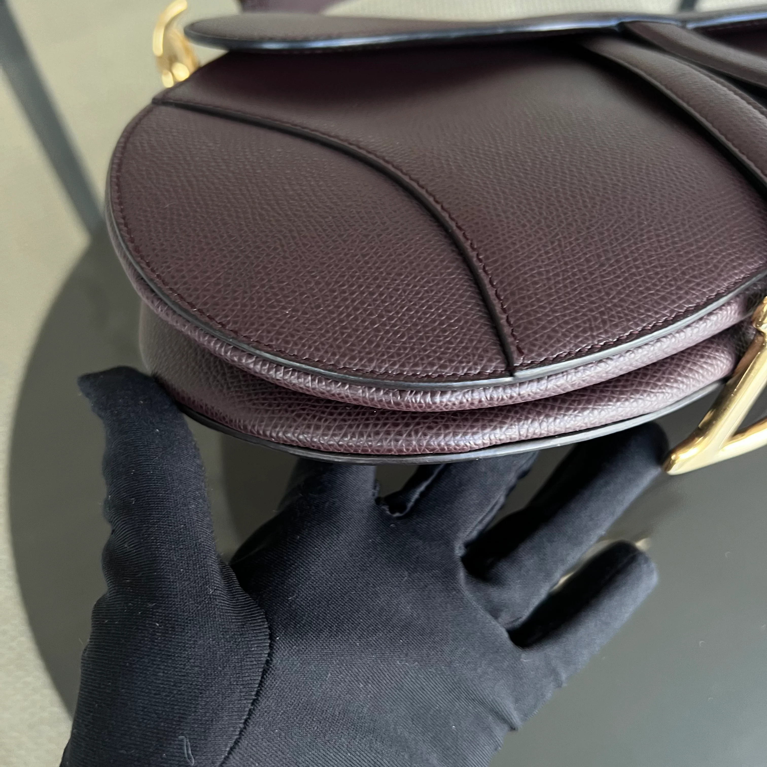 Dior Medium Saddle 25CM Grained Calfskin Burgundy Golden Hardware - Best Luxury Designers