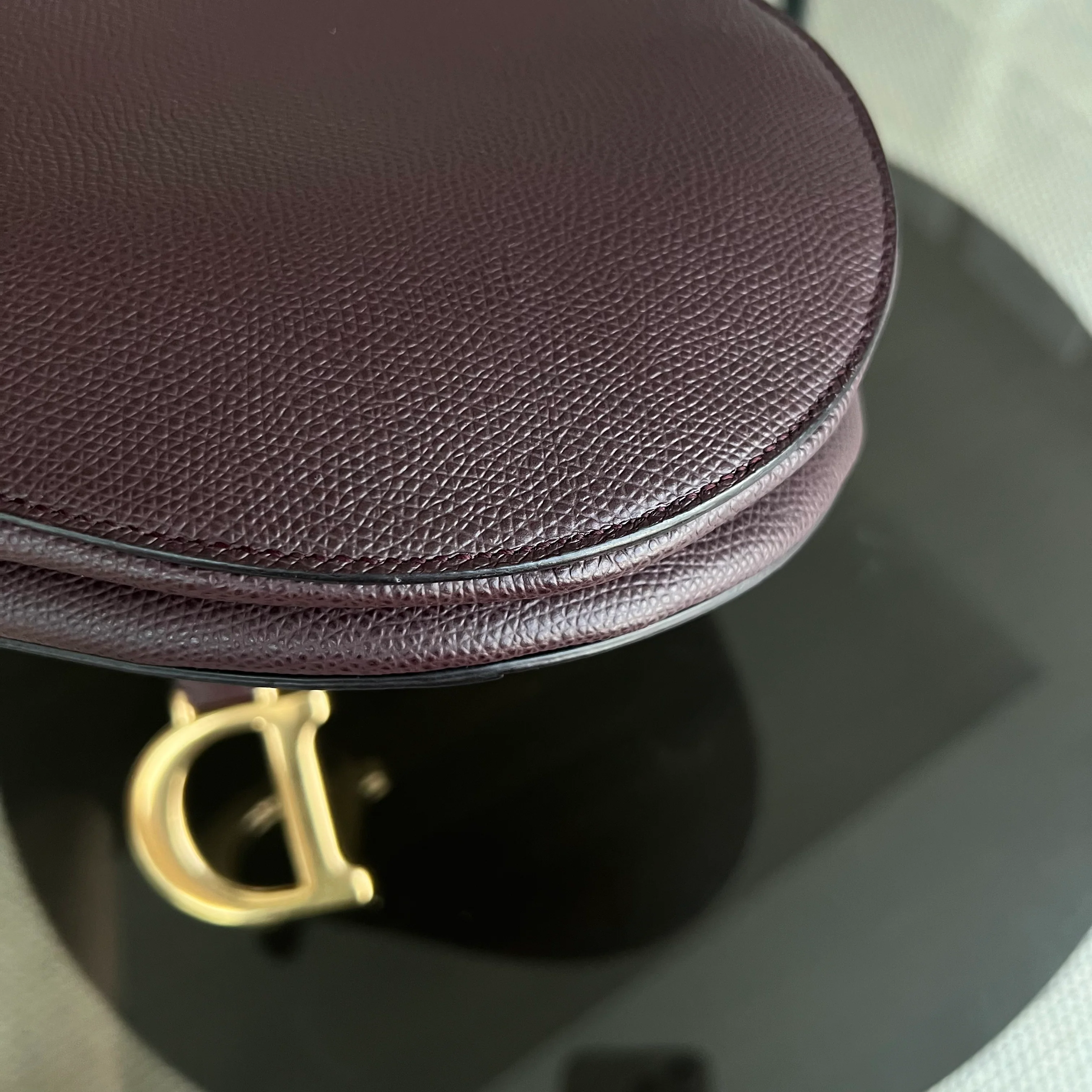 Dior Medium Saddle 25CM Grained Calfskin Burgundy Golden Hardware - Best Luxury Designers