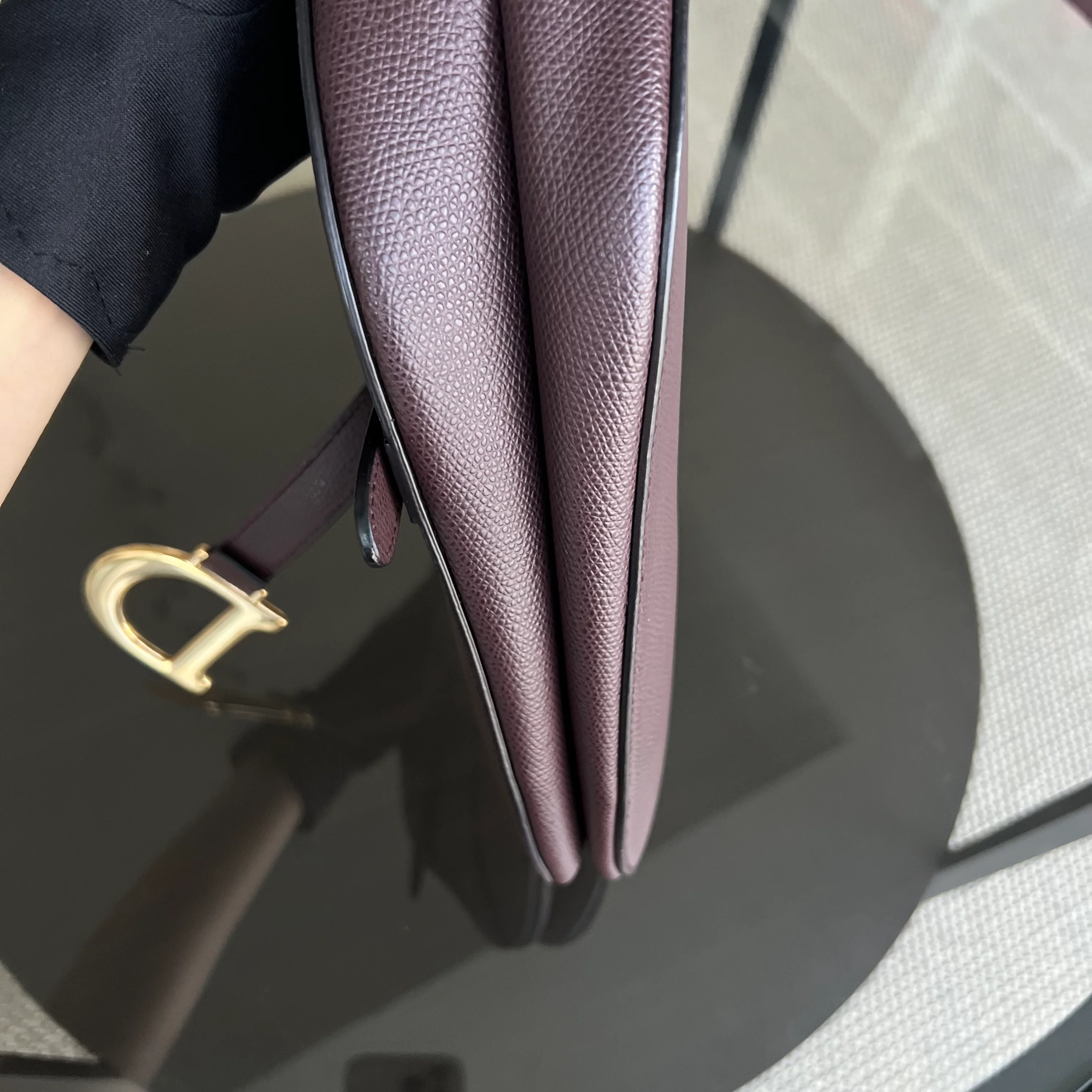 Dior Medium Saddle 25CM Grained Calfskin Burgundy Golden Hardware - Best Luxury Designers