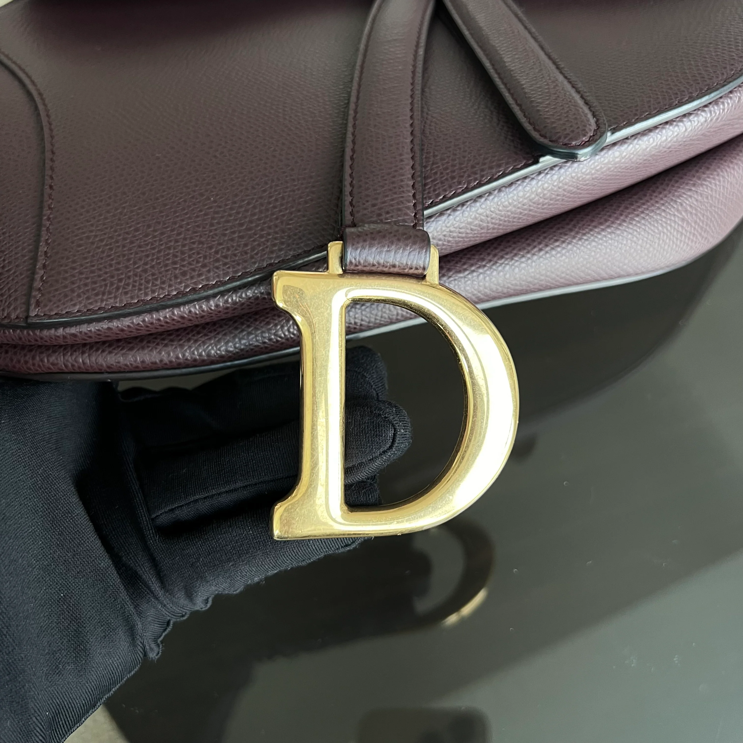Dior Medium Saddle 25CM Grained Calfskin Burgundy Golden Hardware - Best Luxury Designers