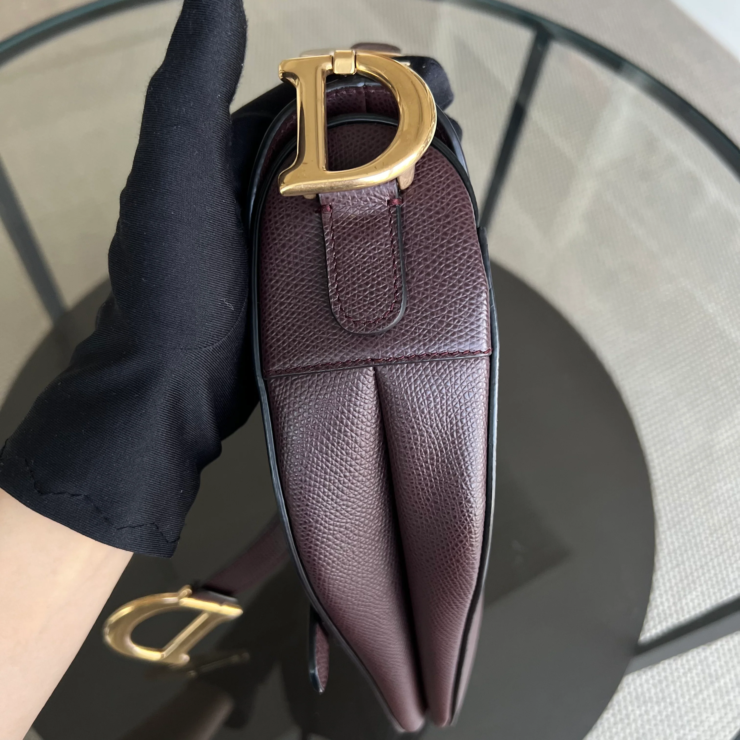 Dior Medium Saddle 25CM Grained Calfskin Burgundy Golden Hardware - Best Luxury Designers