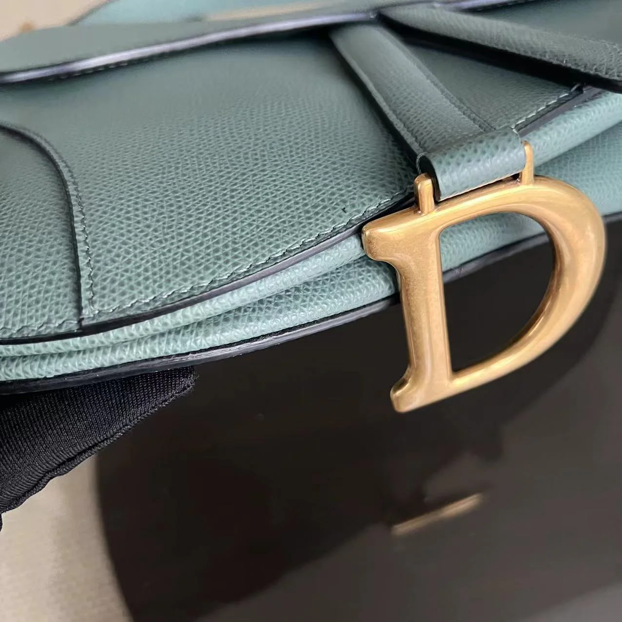 Dior Medium Saddle Grained Calfskin 25CM Haze Green Golden Hardware - Best Luxury Designers