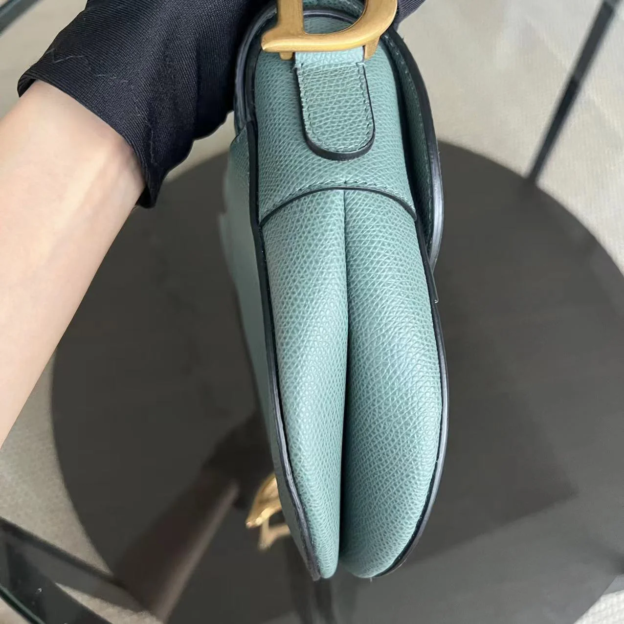 Dior Medium Saddle Grained Calfskin 25CM Haze Green Golden Hardware - Best Luxury Designers