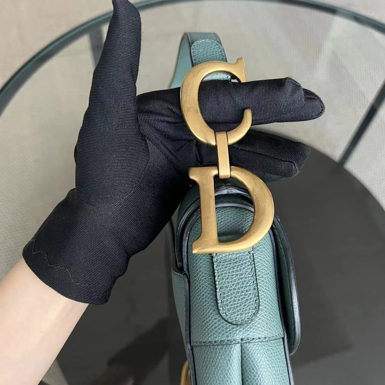 Dior Medium Saddle Grained Calfskin 25CM Haze Green Golden Hardware - Best Luxury Designers