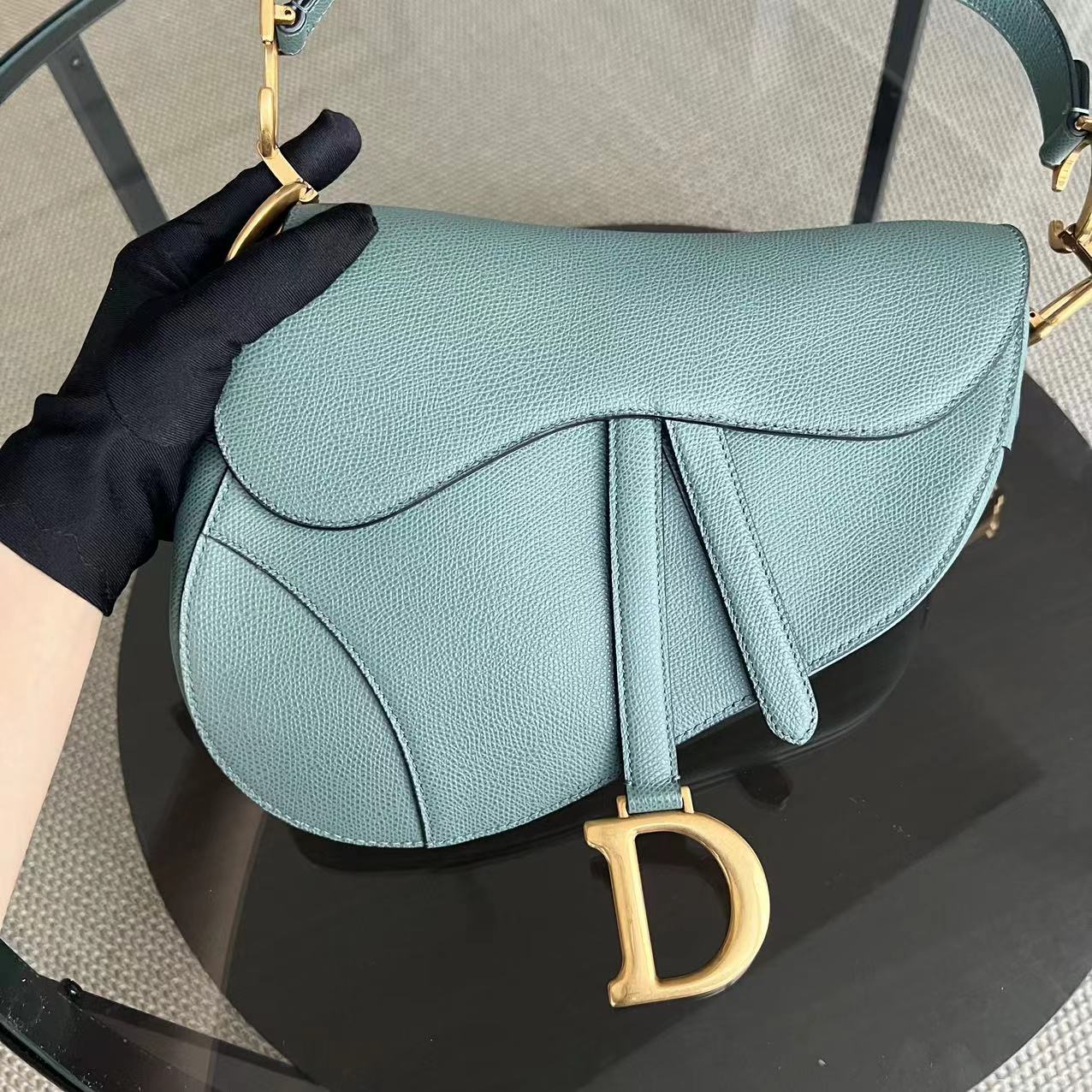 Dior Medium Saddle Grained Calfskin 25CM Haze Green Golden Hardware - Best Luxury Designers