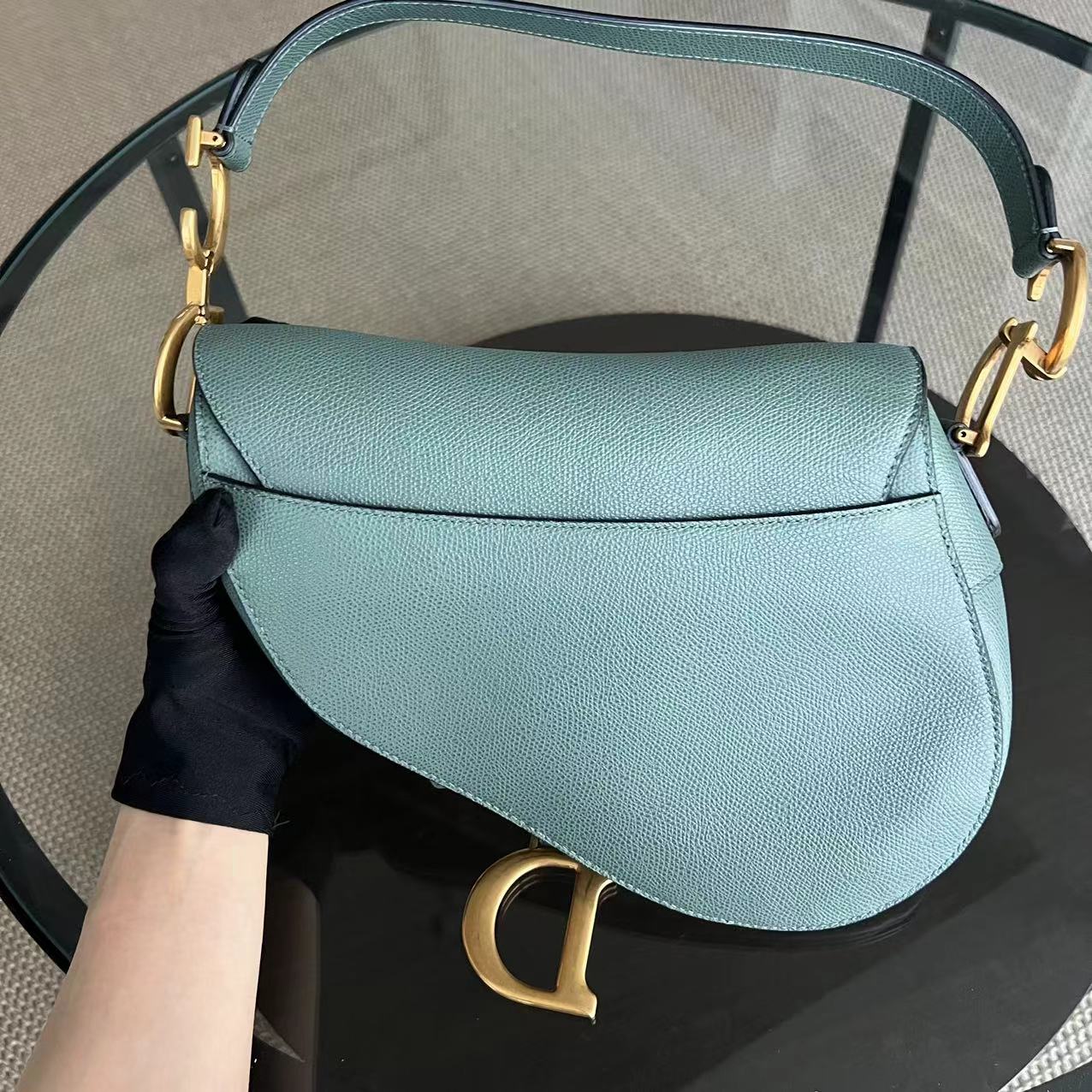 Dior Medium Saddle Grained Calfskin 25CM Haze Green Golden Hardware - Best Luxury Designers