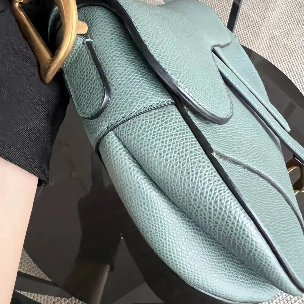 Dior Medium Saddle Grained Calfskin 25CM Haze Green Golden Hardware - Best Luxury Designers