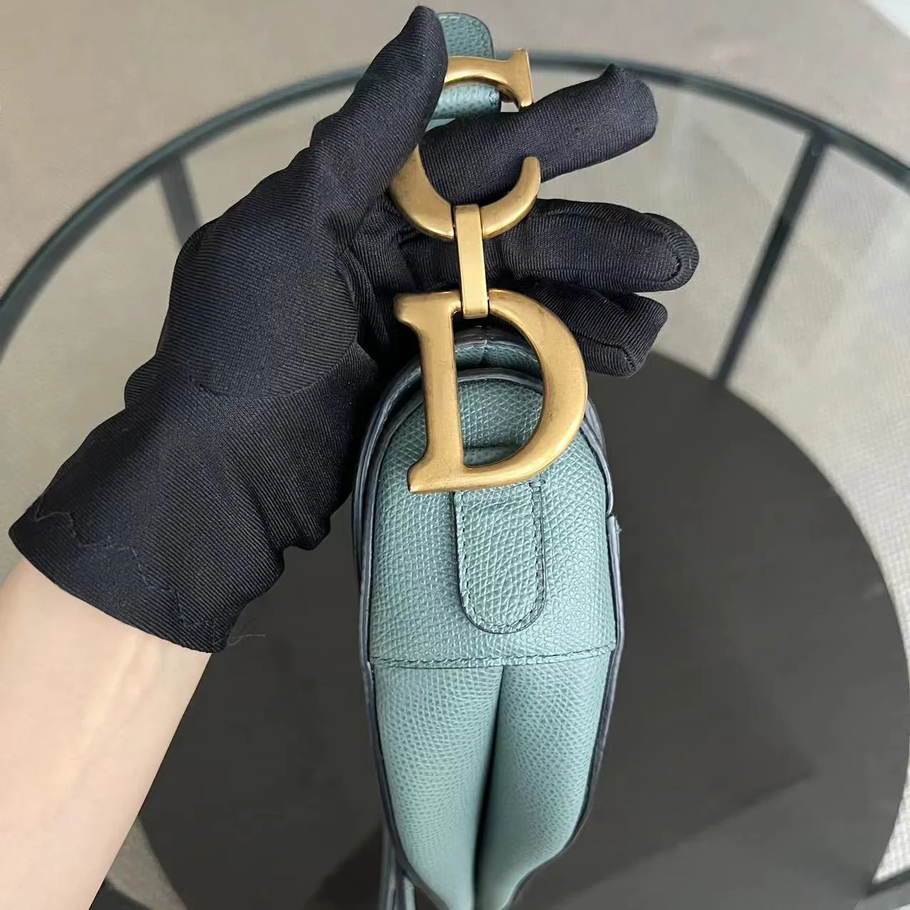 Dior Medium Saddle Grained Calfskin 25CM Haze Green Golden Hardware - Best Luxury Designers