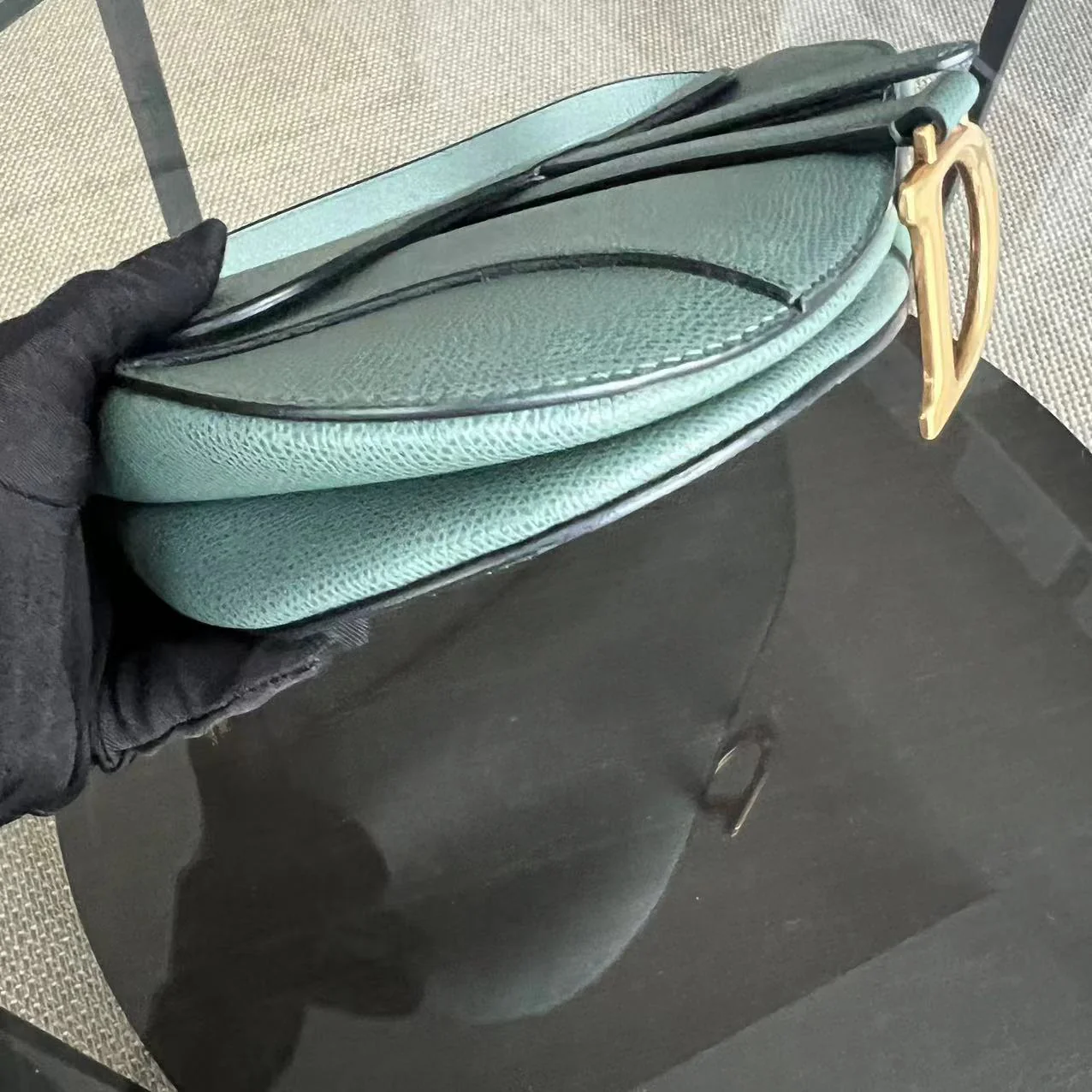 Dior Medium Saddle Grained Calfskin 25CM Haze Green Golden Hardware - Best Luxury Designers
