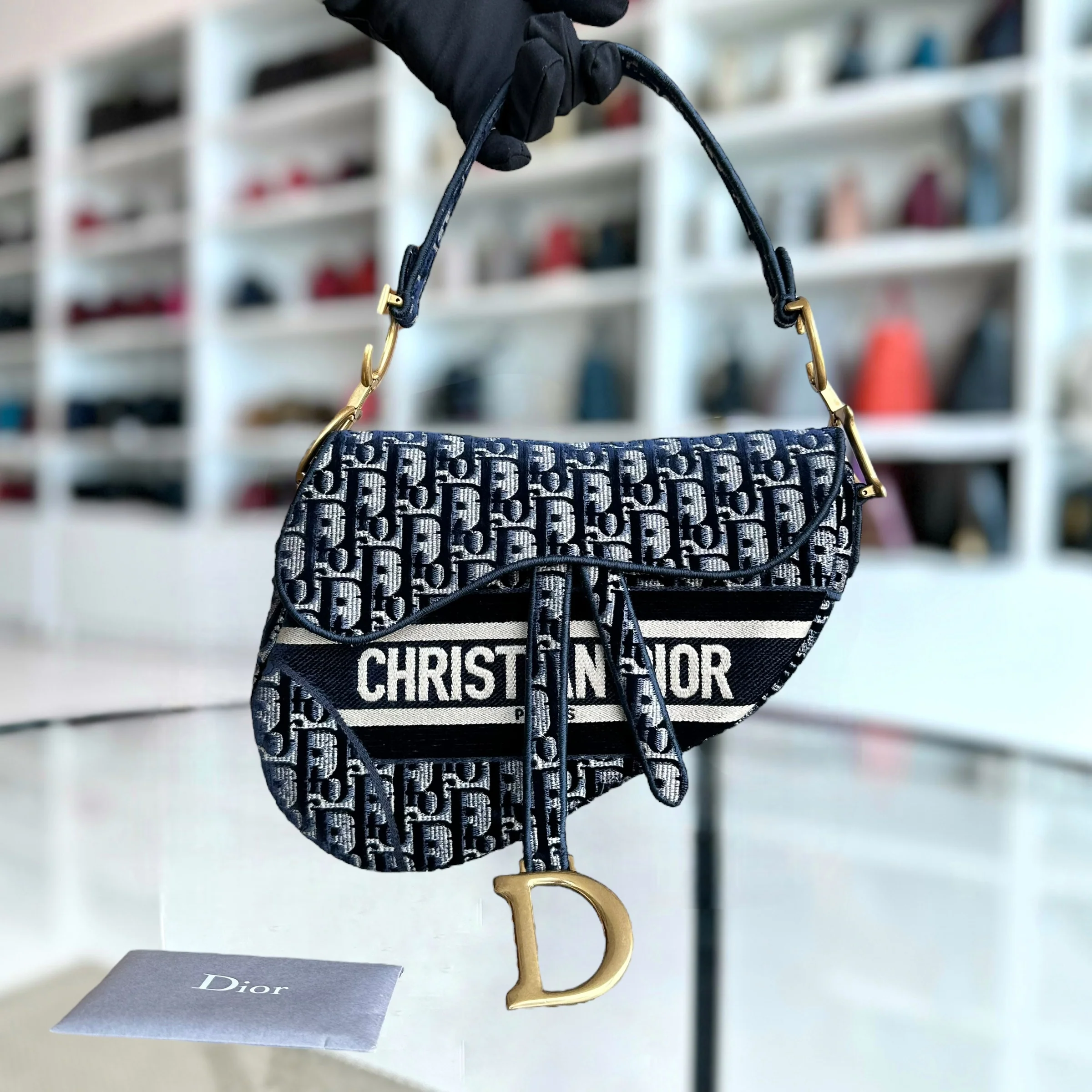 Dior Medium Saddle Oblique Canvas Dark Blue Golden Hardware - Best Luxury Designers