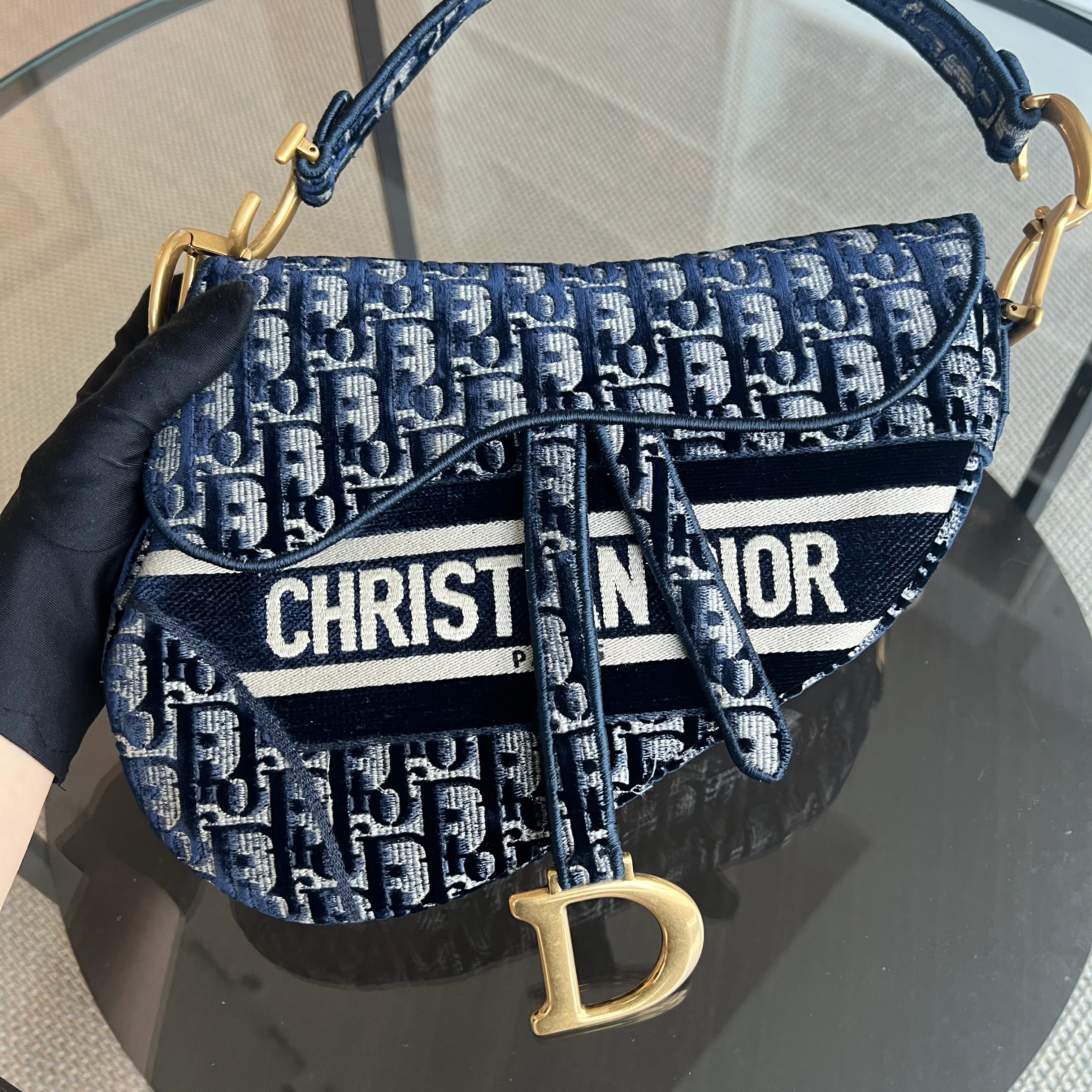 Dior Medium Saddle Oblique Canvas Dark Blue Golden Hardware - Best Luxury Designers
