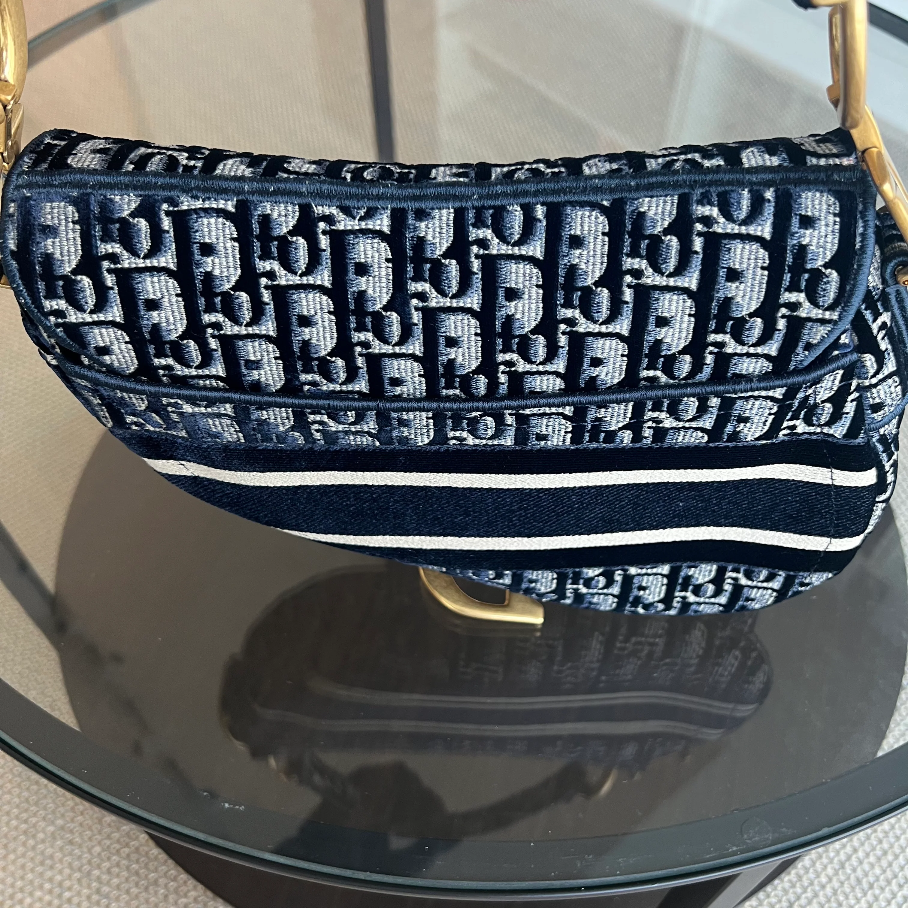 Dior Medium Saddle Oblique Canvas Dark Blue Golden Hardware - Best Luxury Designers