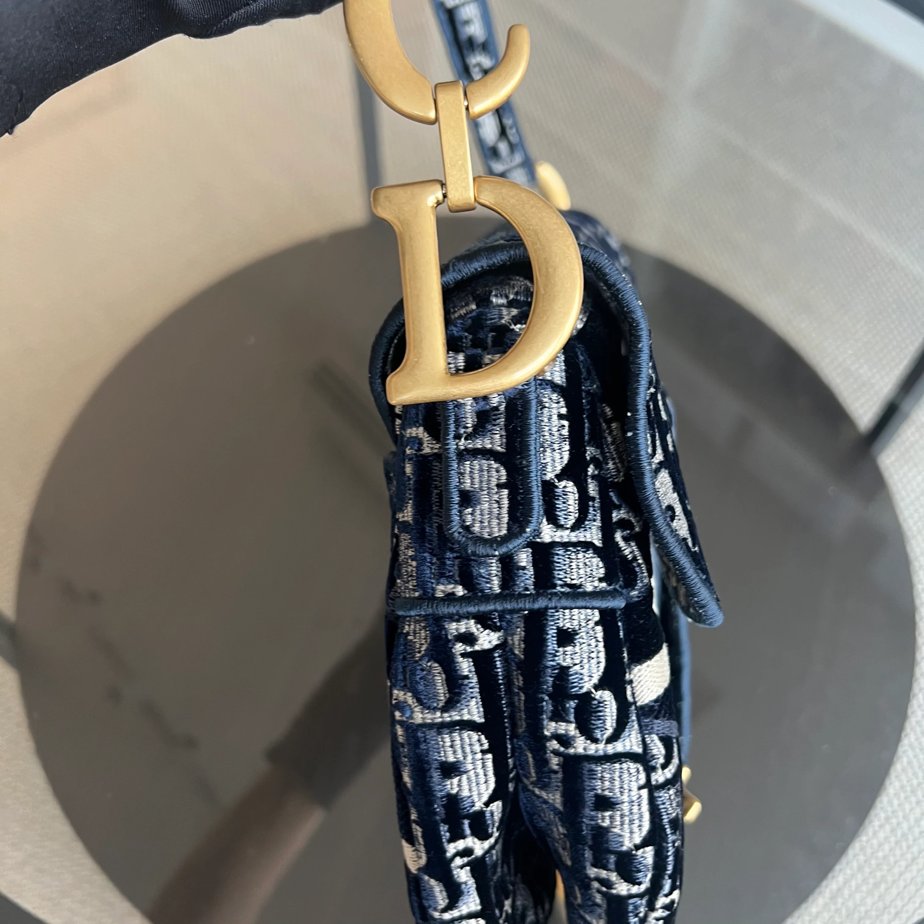 Dior Medium Saddle Oblique Canvas Dark Blue Golden Hardware - Best Luxury Designers