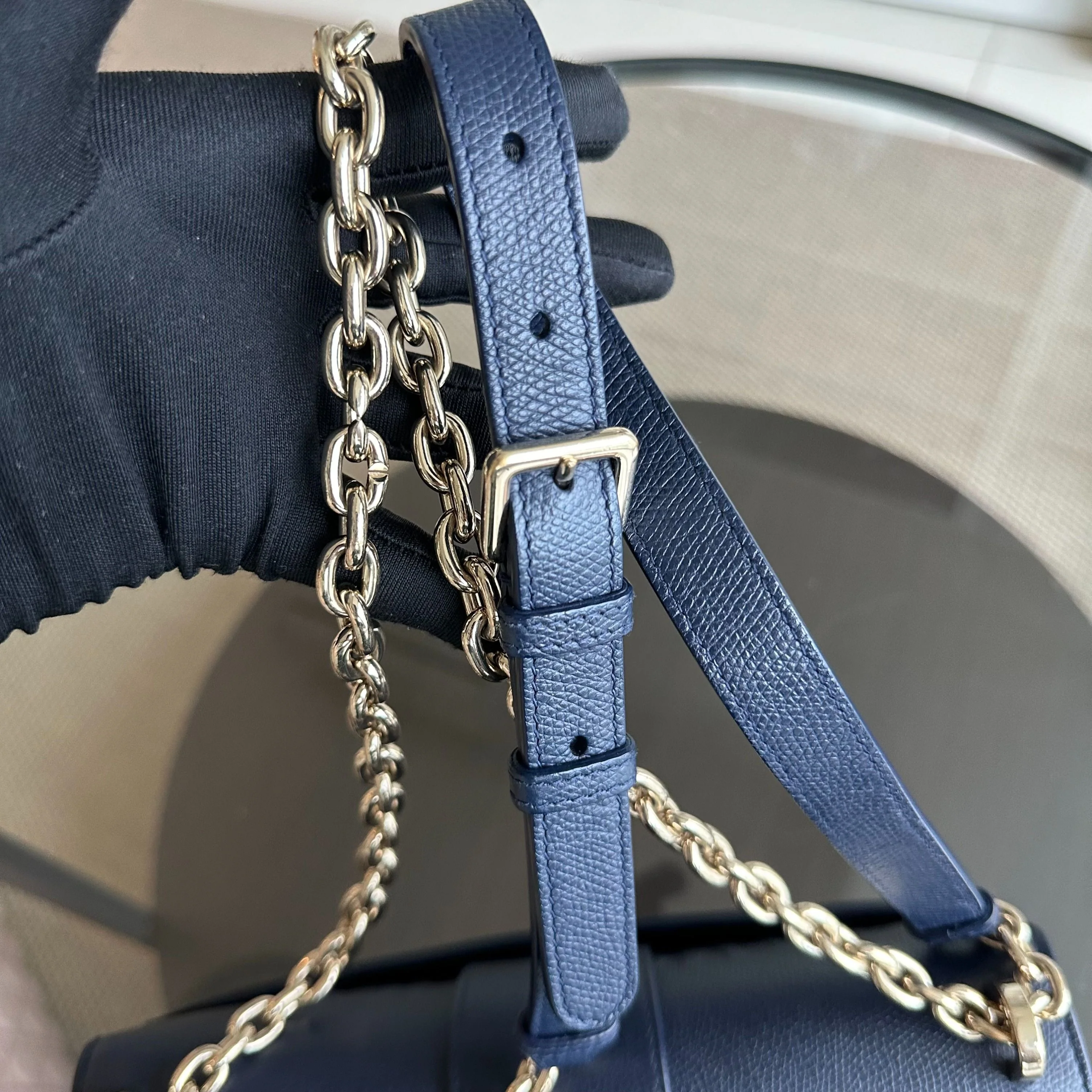 Dior Montaigne 30 East West Grained Calfskin Dark Blue LGHW - Best Luxury Designers