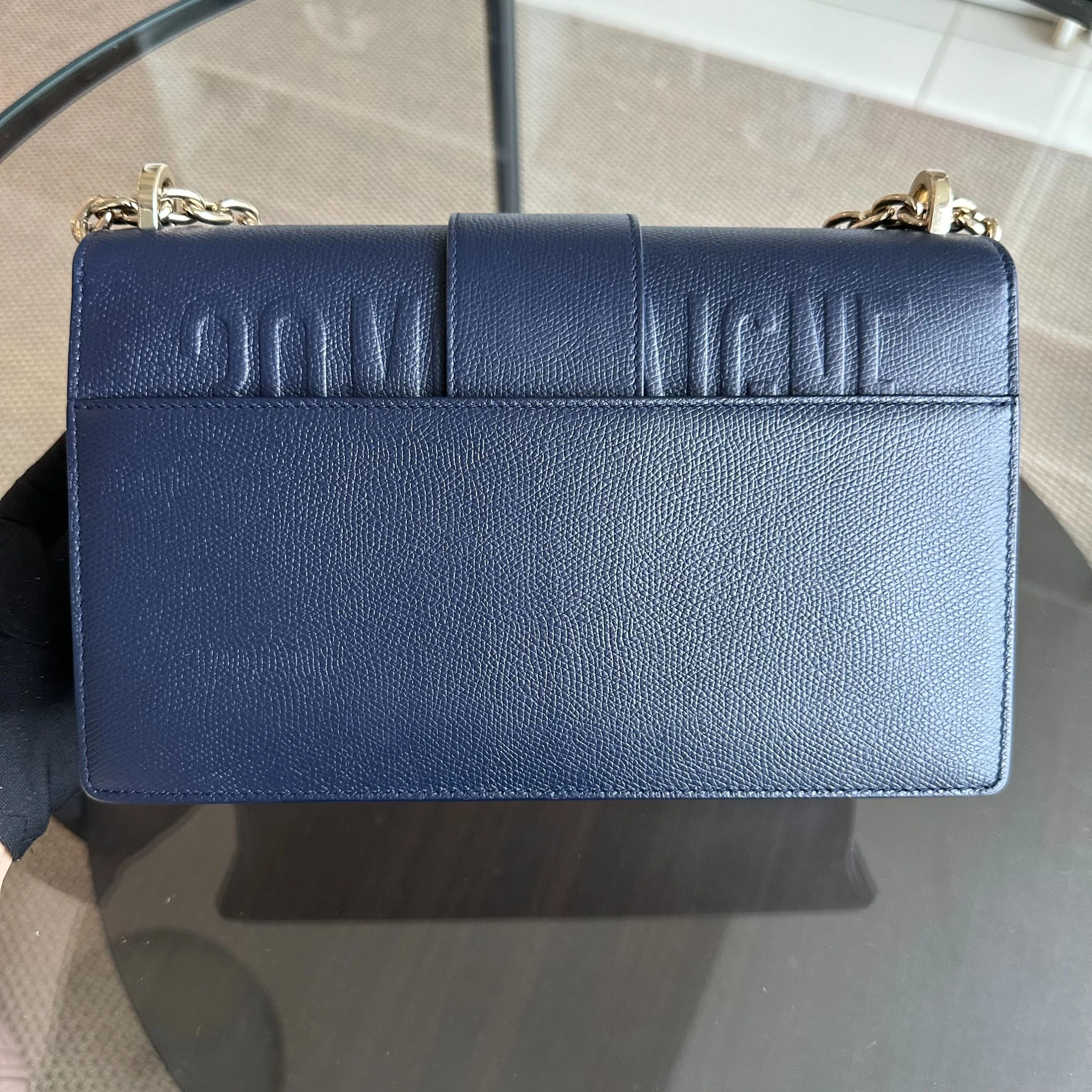 Dior Montaigne 30 East West Grained Calfskin Dark Blue LGHW - Best Luxury Designers