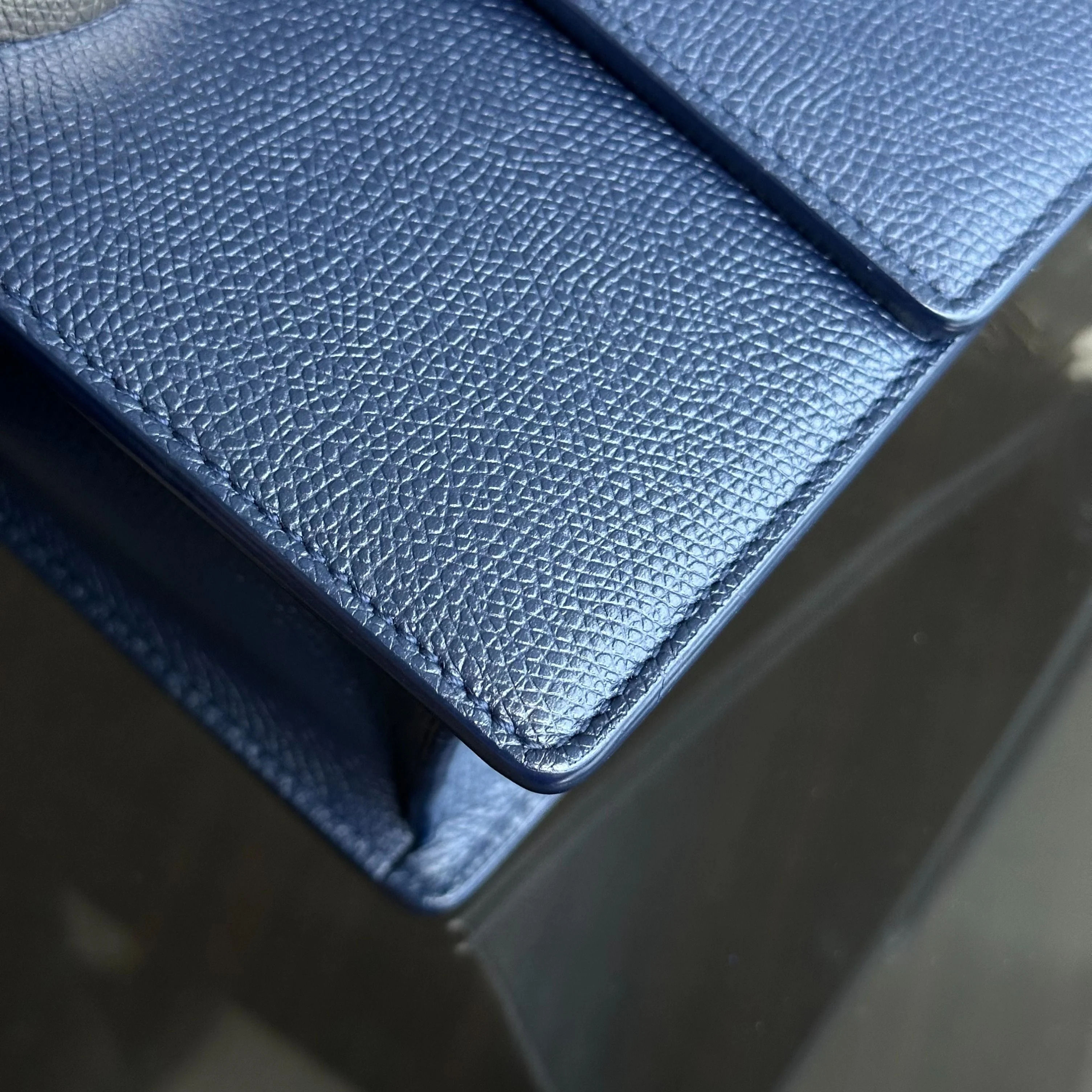 Dior Montaigne 30 East West Grained Calfskin Dark Blue LGHW - Best Luxury Designers
