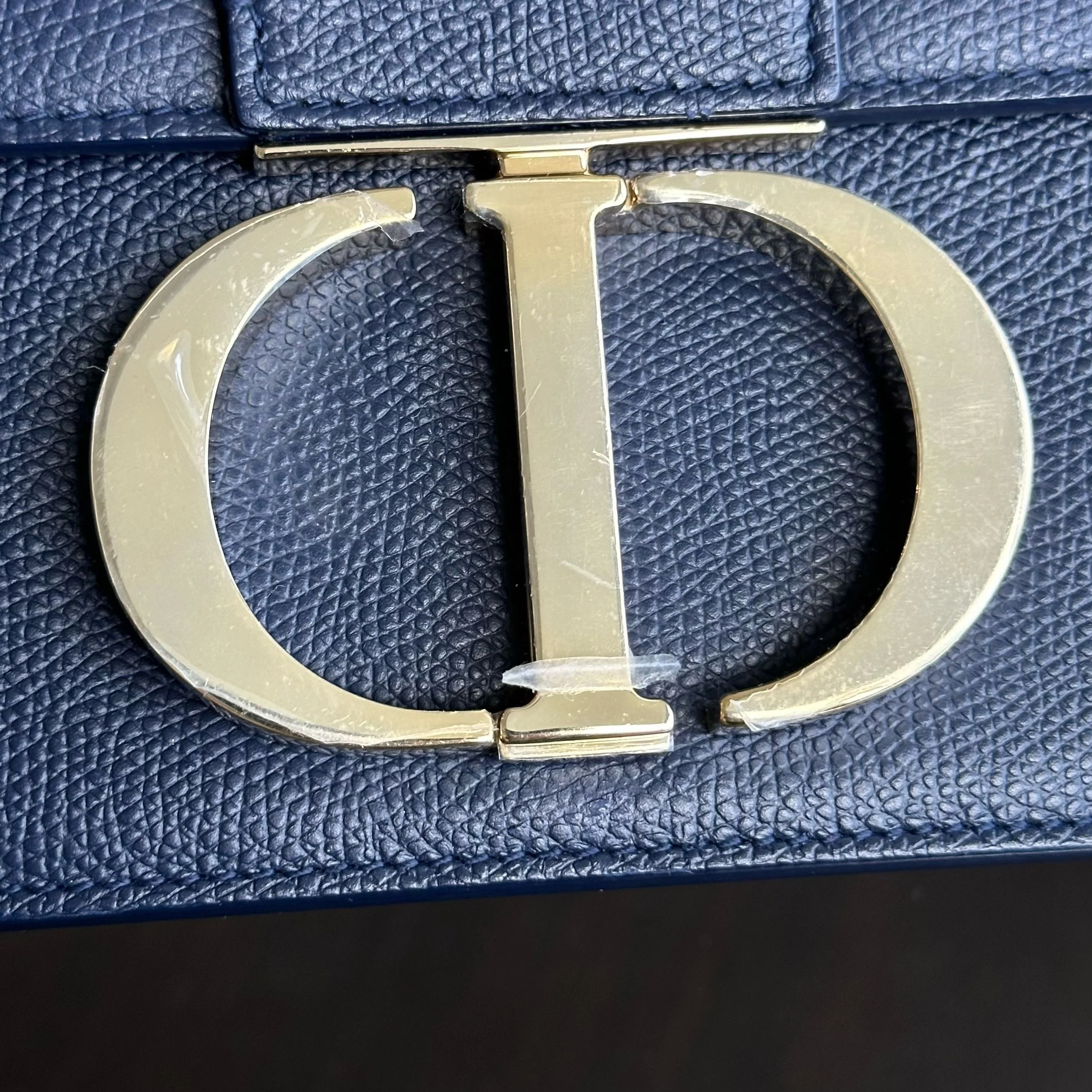 Dior Montaigne 30 East West Grained Calfskin Dark Blue LGHW - Best Luxury Designers