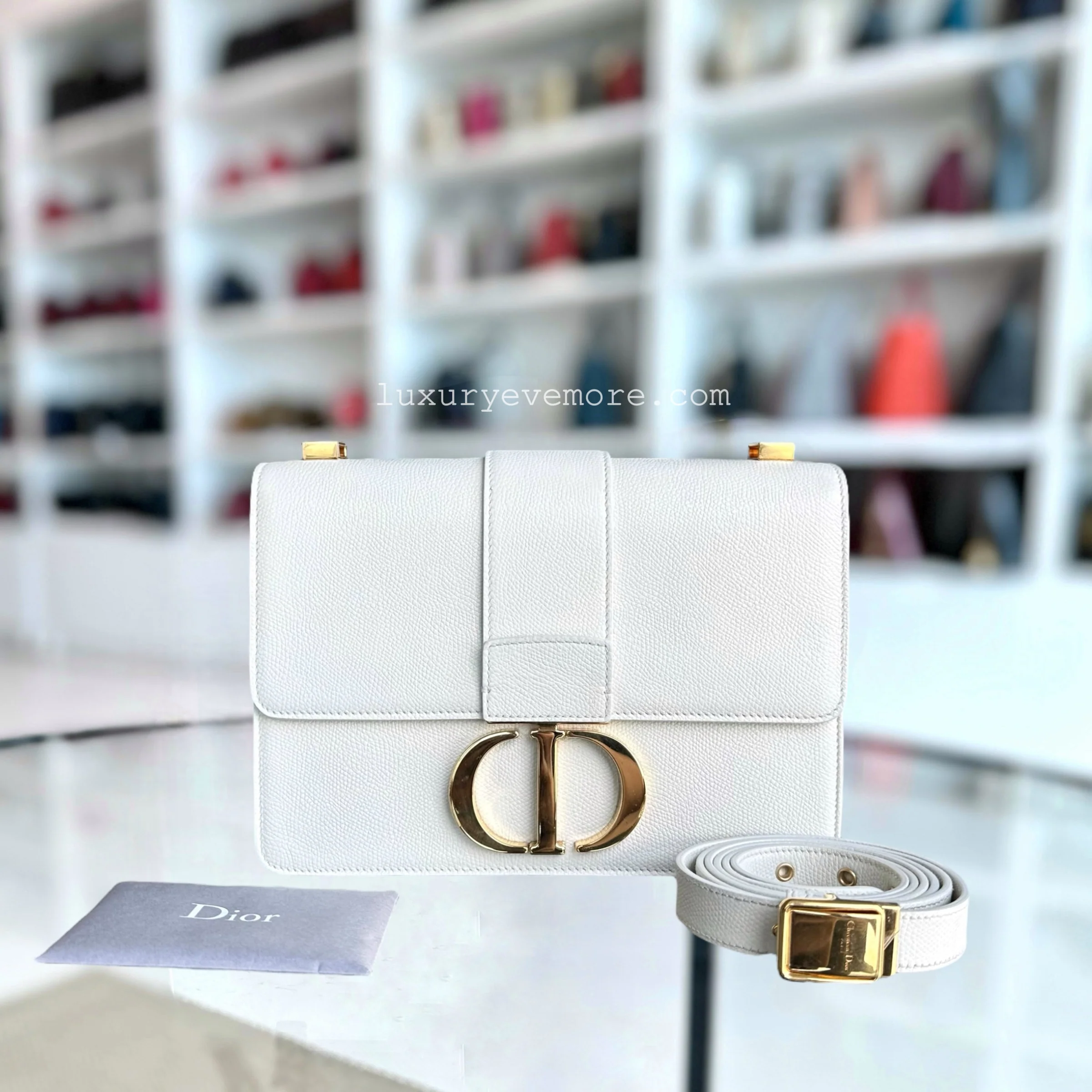Dior Montaigne 30 Grained Calfskin White Golden Hardware - Best Luxury Designers