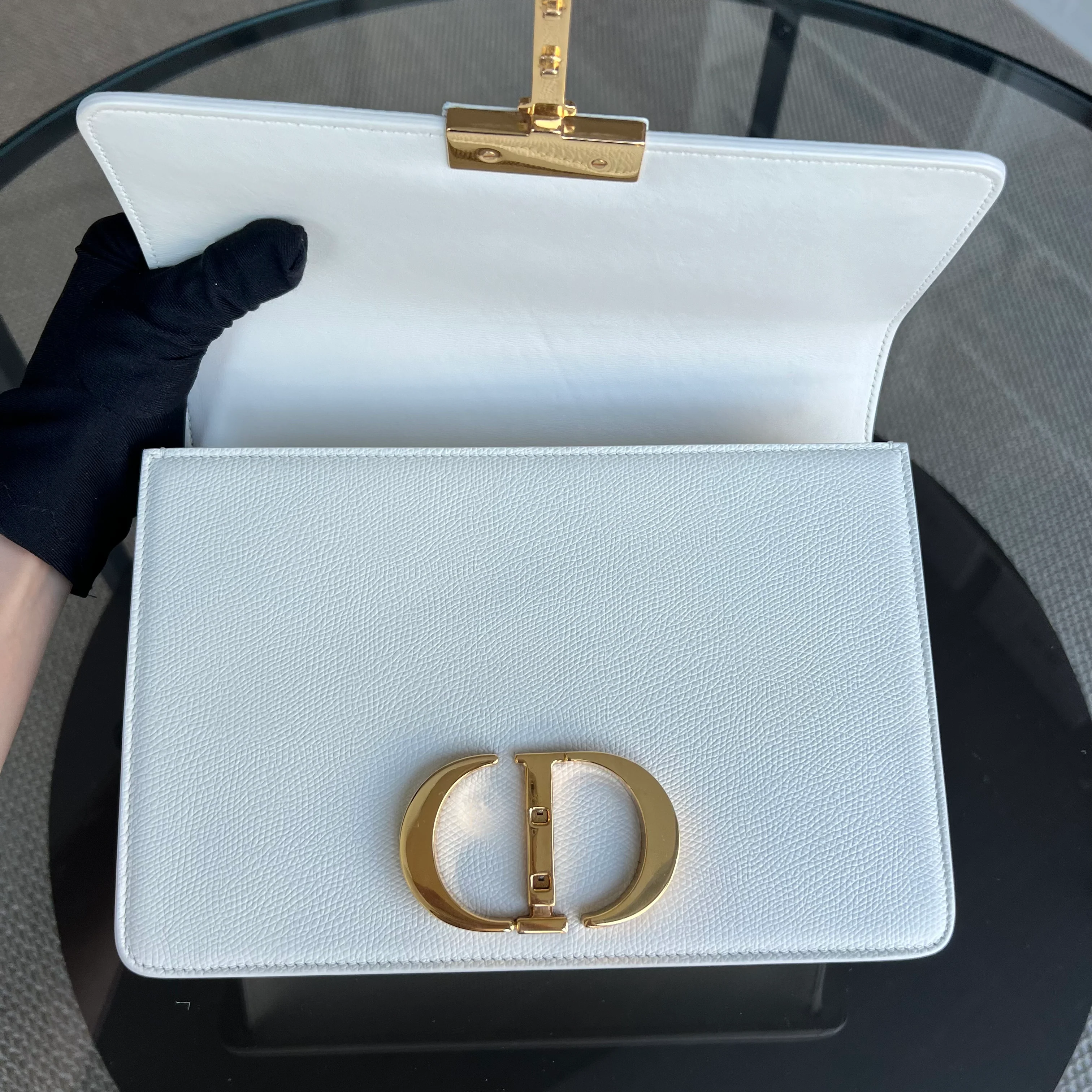Dior Montaigne 30 Grained Calfskin White Golden Hardware - Best Luxury Designers