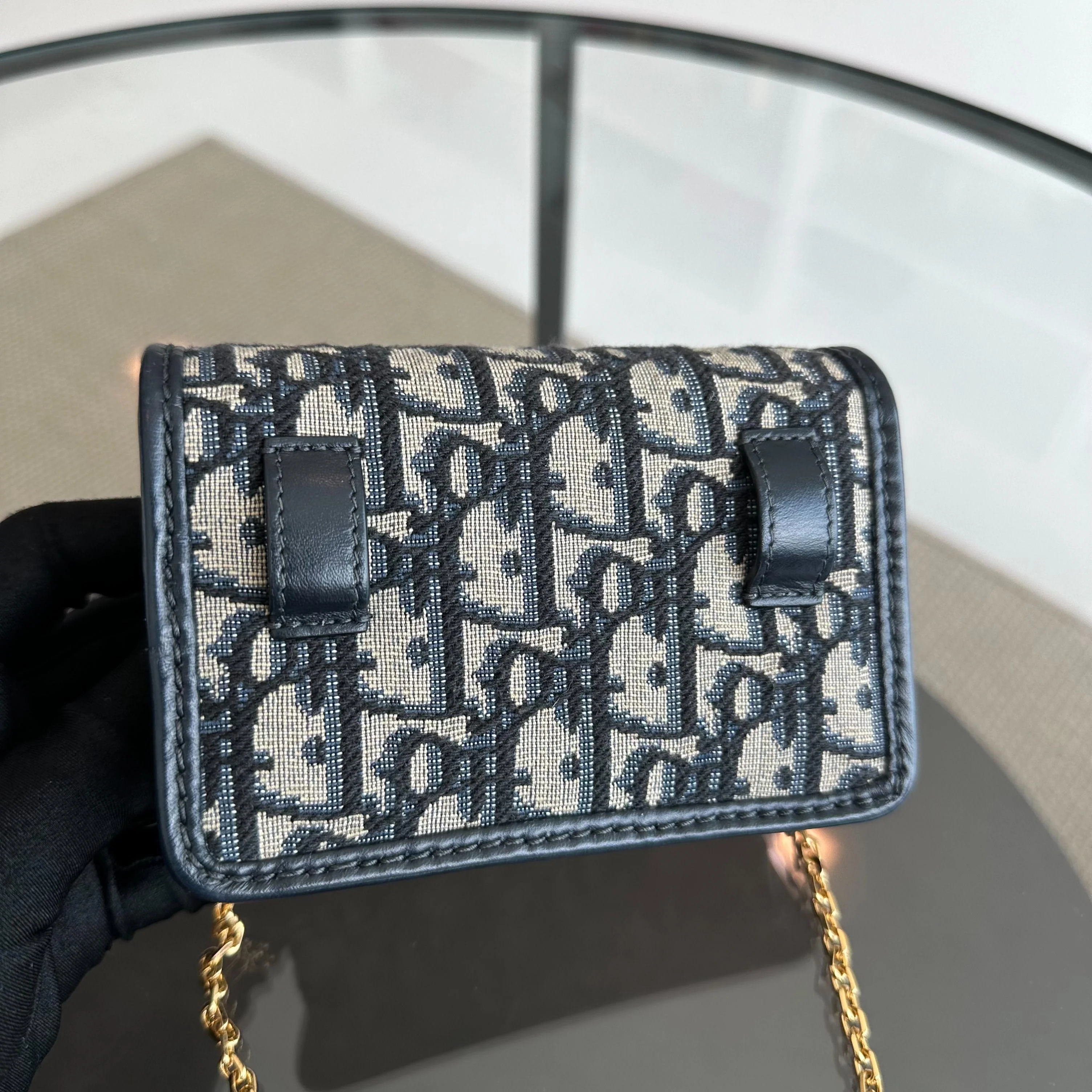 Dior Montaigne WOC Wallet On Chain in Navy Oblique Canvas Cross Body - Best Luxury Designers