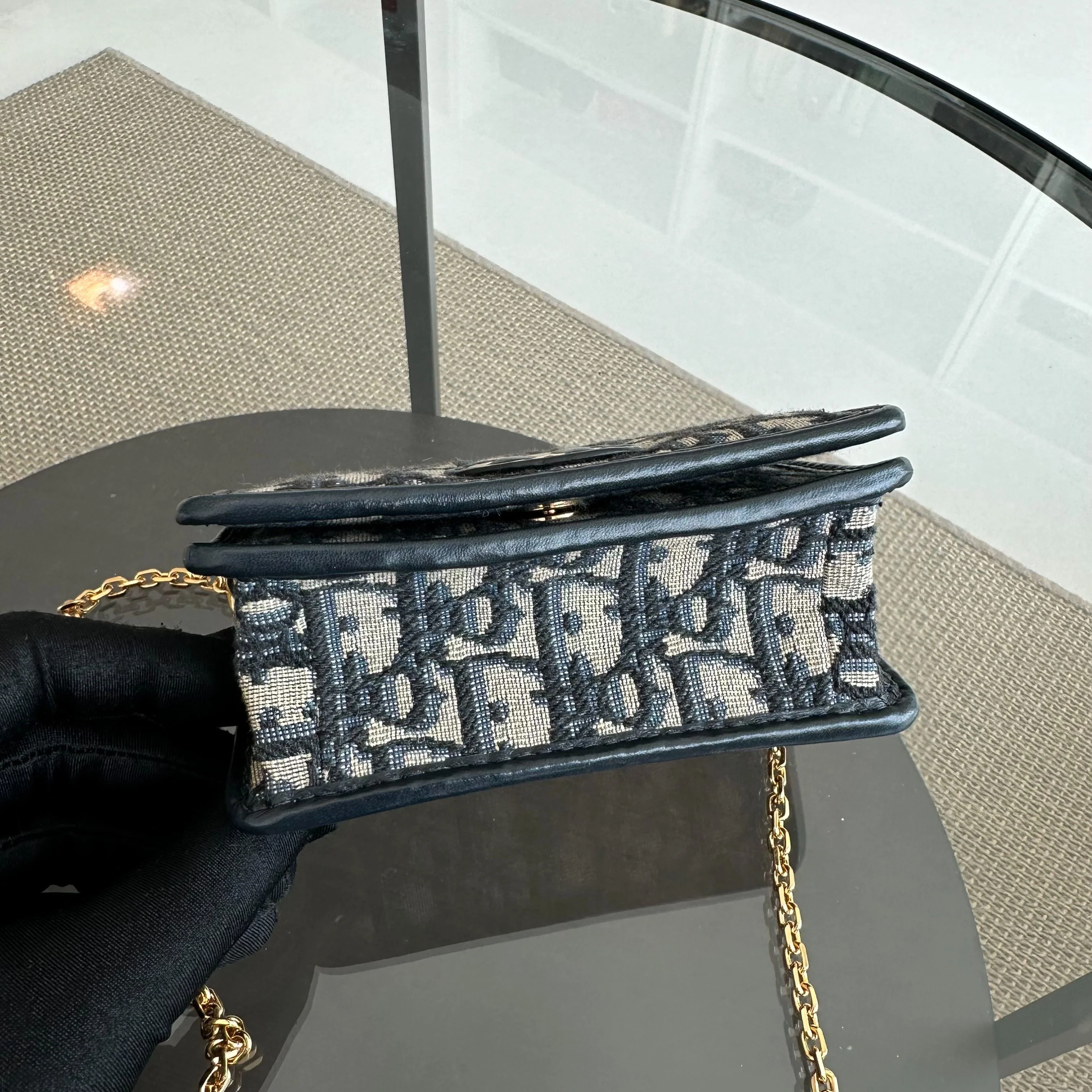 Dior Montaigne WOC Wallet On Chain in Navy Oblique Canvas Cross Body - Best Luxury Designers