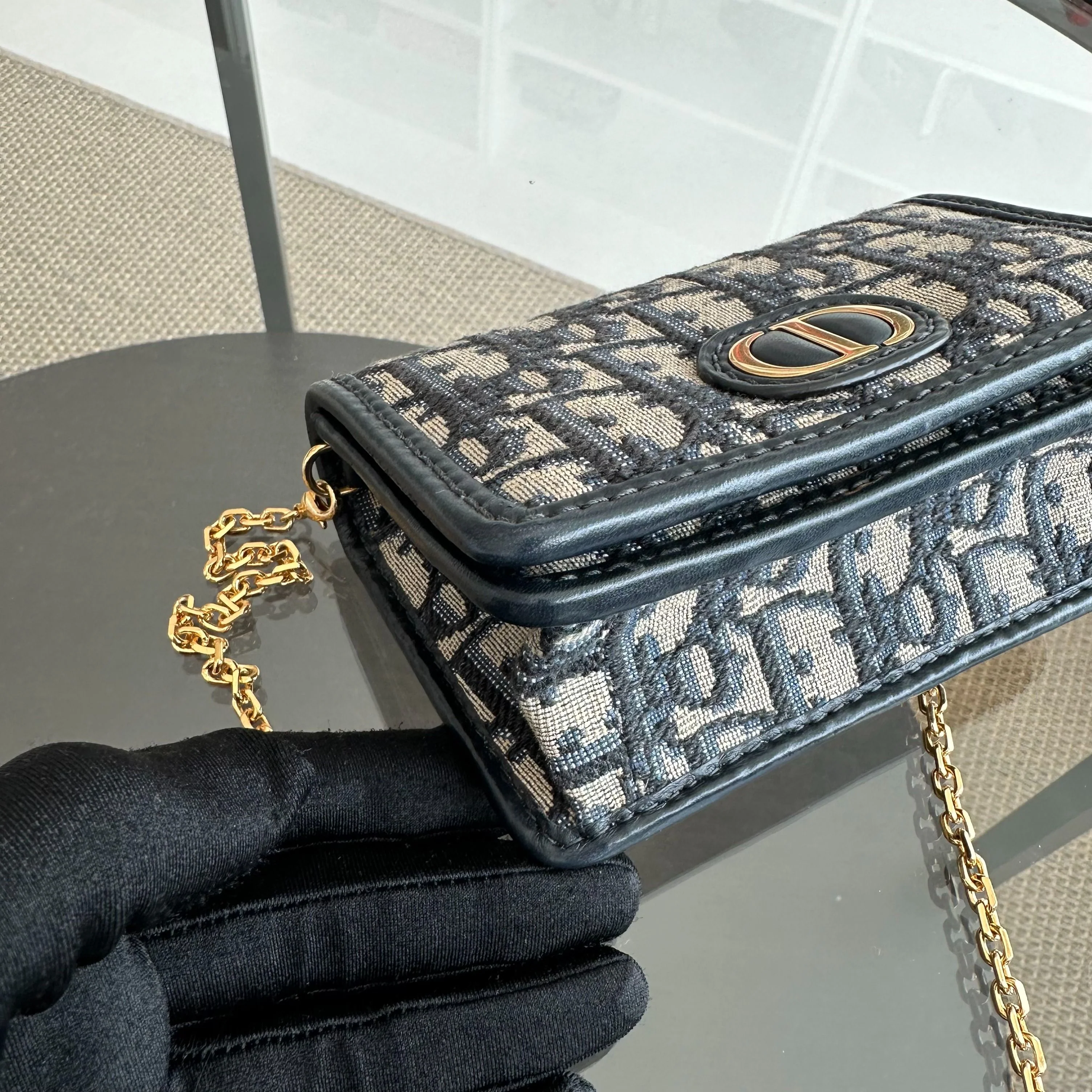 Dior Montaigne WOC Wallet On Chain in Navy Oblique Canvas Cross Body - Best Luxury Designers